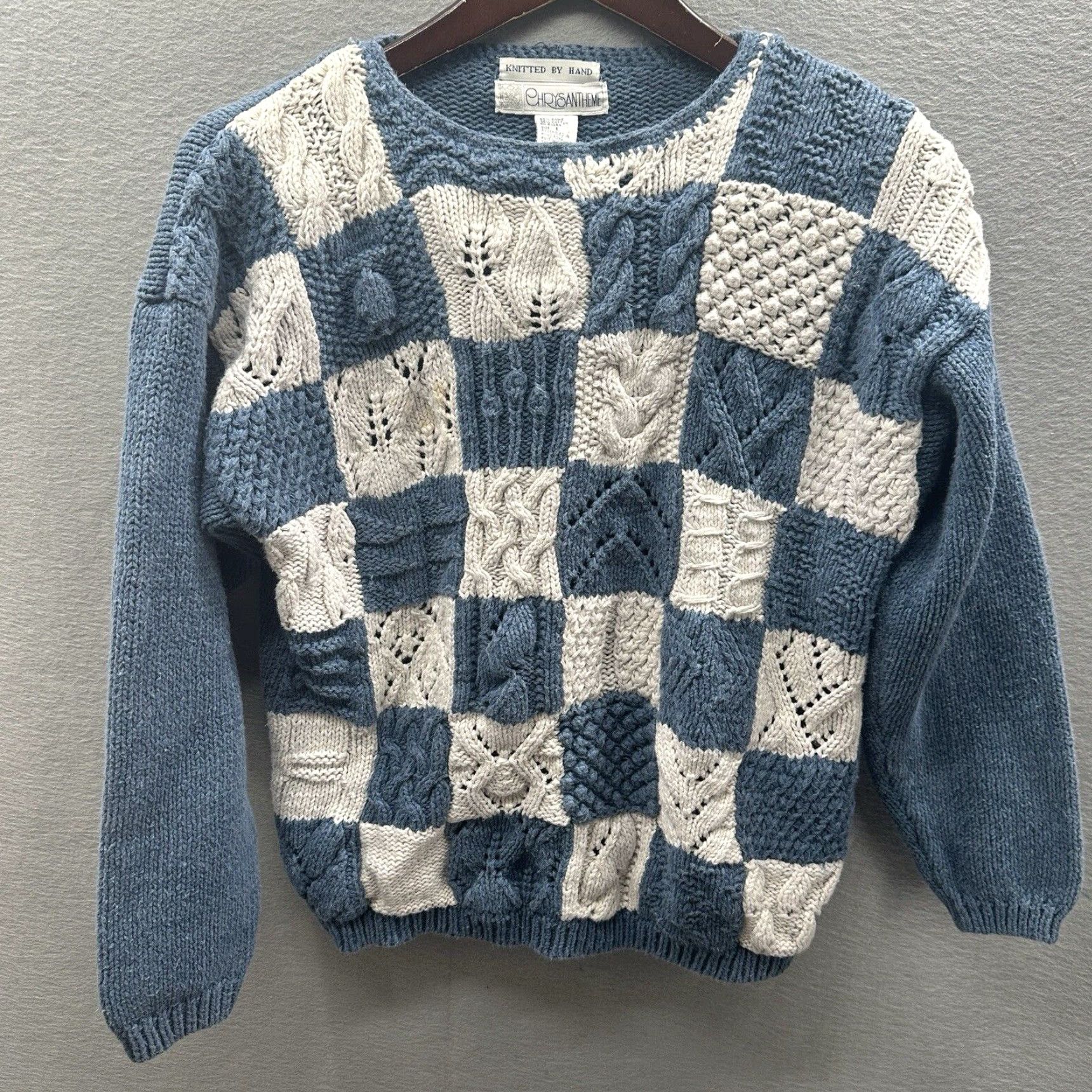 Vintage Vintage Chrysanthem 80s Sweater Women's L Blue Floral Knit Pullover Boho Casual Size L / US 10 / IT 46 - 2 Thumbnail