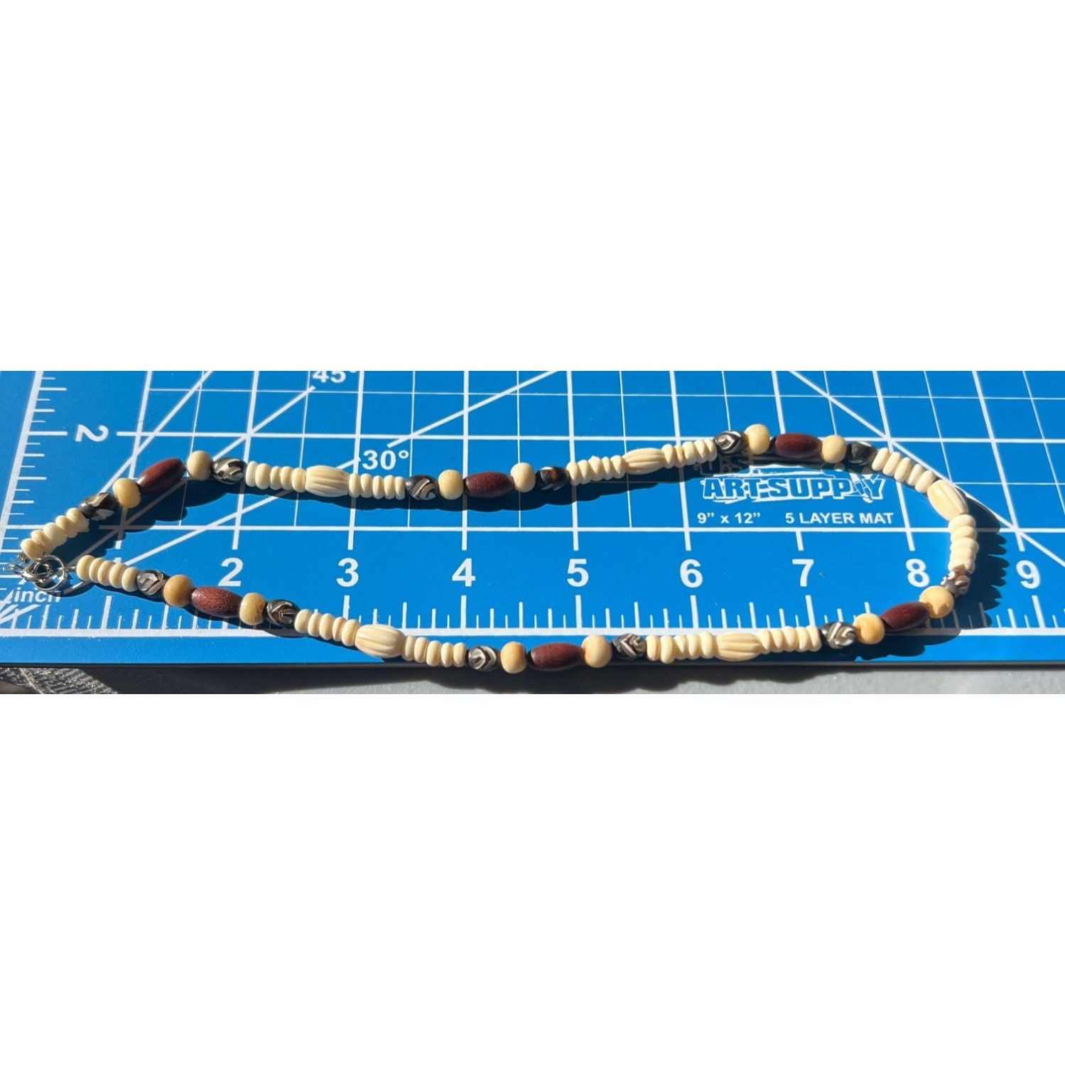 Other Vintage Carved Bead Necklace Wood Acrylic Tribal Silver Tone Size ONE SIZE - 5 Thumbnail