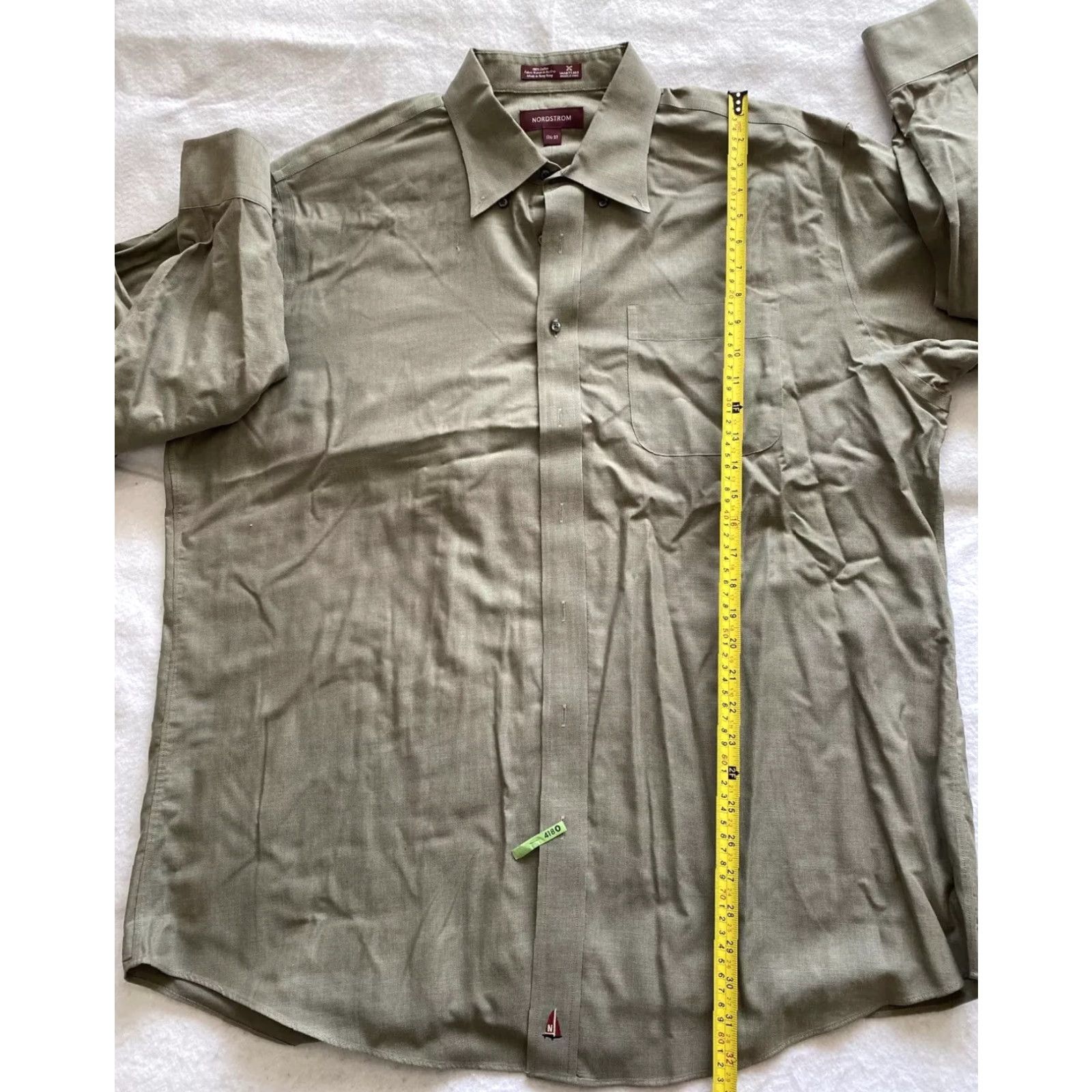 Nordstrom Nordstrom Button Shirt Dress Shirt Men 17.5 20-27 Olive Green Long Sleeve Button-Down Collar 100% Cotton Classic Fit不可 Size US XL / EU 56 / 4 - 4 Thumbnail
