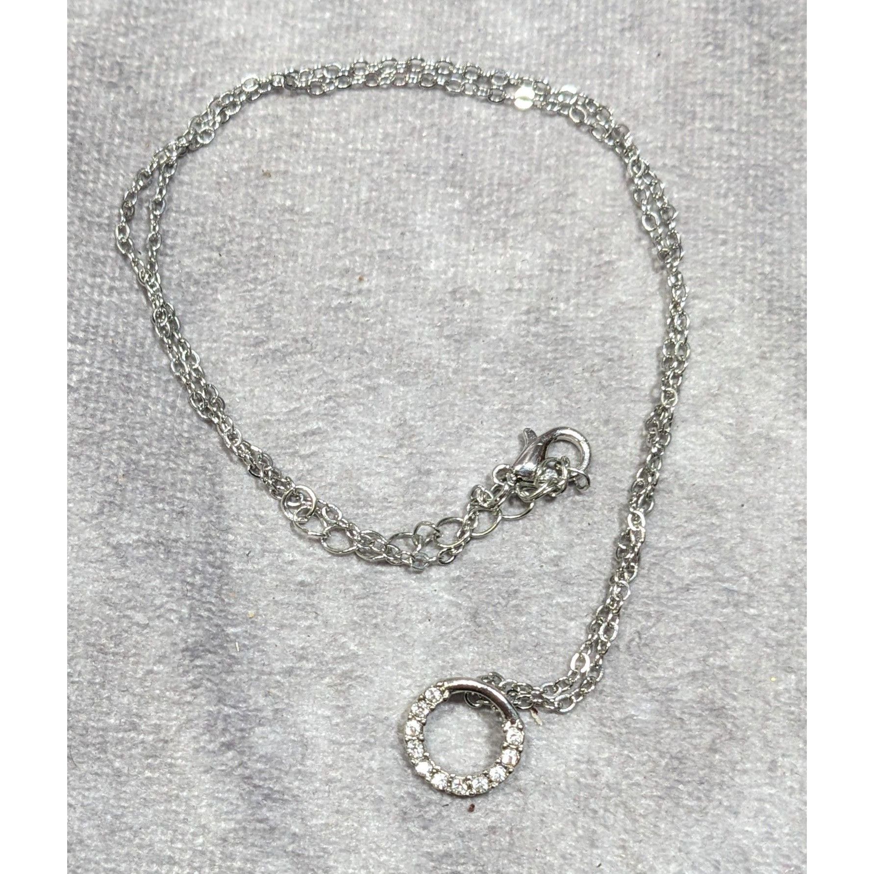 Other Minimalist Silver Tone Rhinestone Open Ring Pendant Necklace Size ONE SIZE - 6 Thumbnail