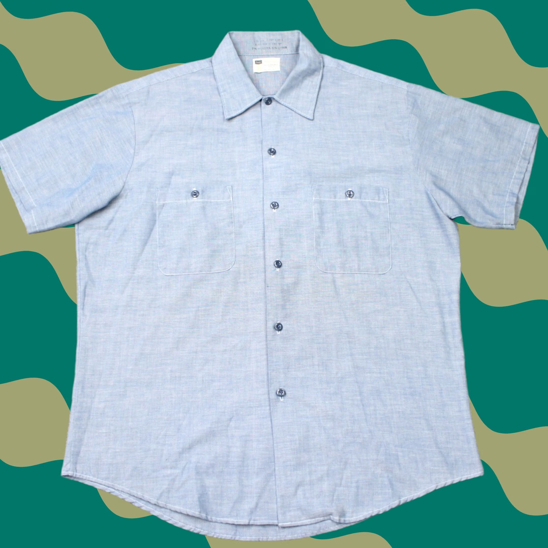 Sears VTG Sears Dress Shirt Mens Large 16-16 1/2 Blue Perma Prest Poly/Cotton S/S Shirt Mens L Blue 50 in Chest 16-16 1/2 Size 42R - 1 Thumbnail
