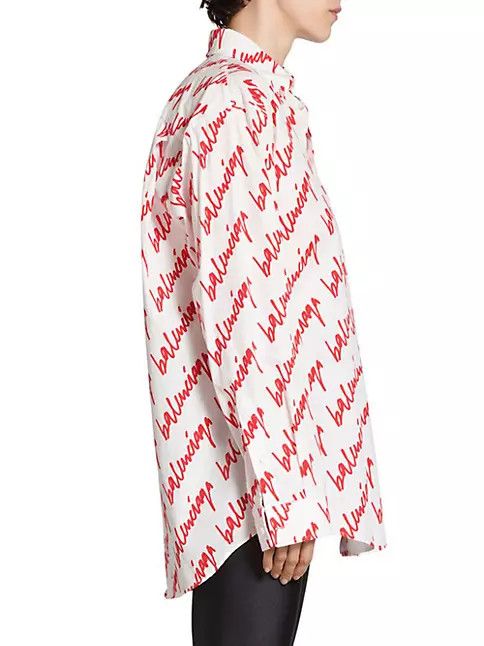 Balenciaga o1w1db11224 Scribble Shirt Large Fit in White/Red Size L / US 10 / IT 46 - 5 Thumbnail