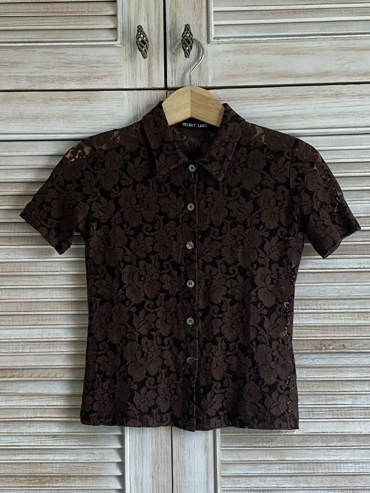 SS 1996 Floral Lace Short Sleeve Shirt in Brown