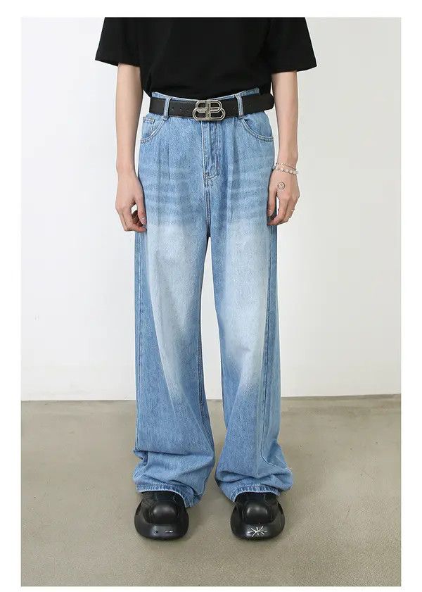 Japanese Brand Men's vintage washed distressed loose straight jeans Size US 32 / EU 48 - 1 Thumbnail