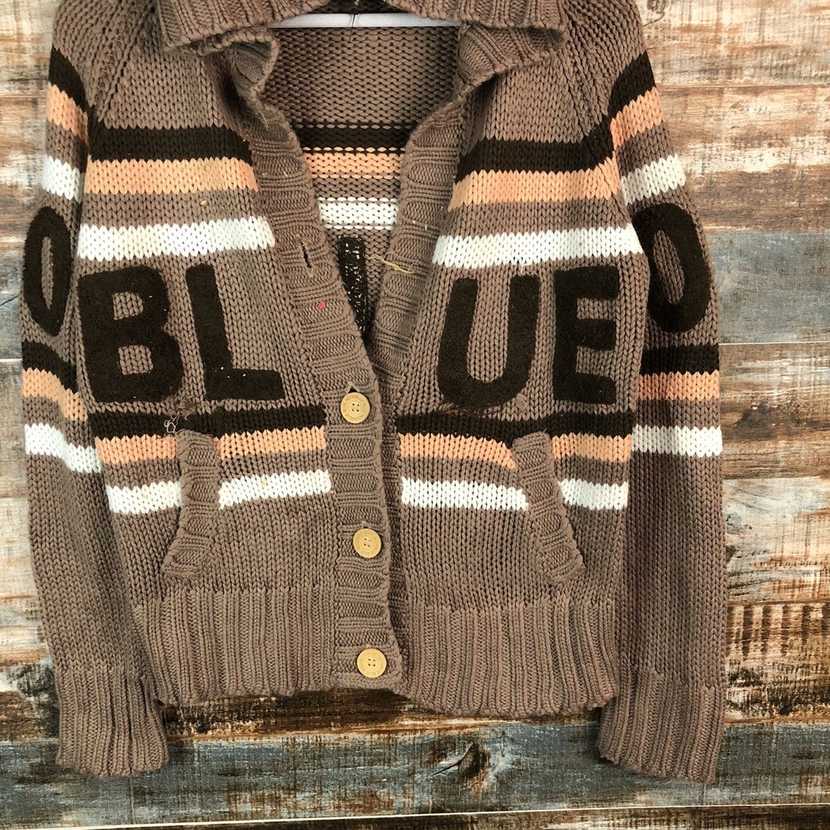 Japanese Brand Blue Moon Blue Brown Cardigan Hoodie Knitwear #A1814 Size US S / EU 44-46 / 1 - 6 Thumbnail