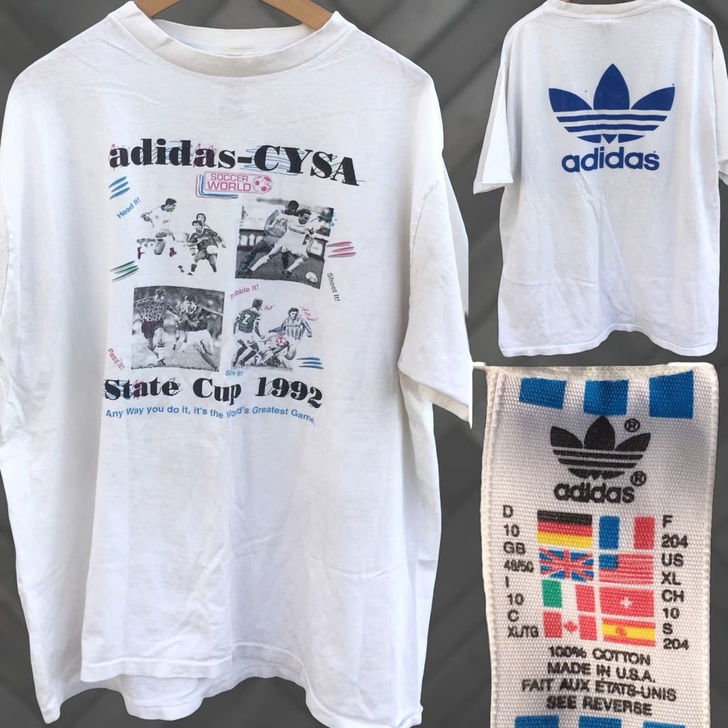 Adidas VINTAGE adidas CYSA Soccer World Cup State Cup 1992 T-Shirt XL Men White 1990s Sportswear Graphic Tee Size US XL / EU 56 / 4 - 1 Thumbnail