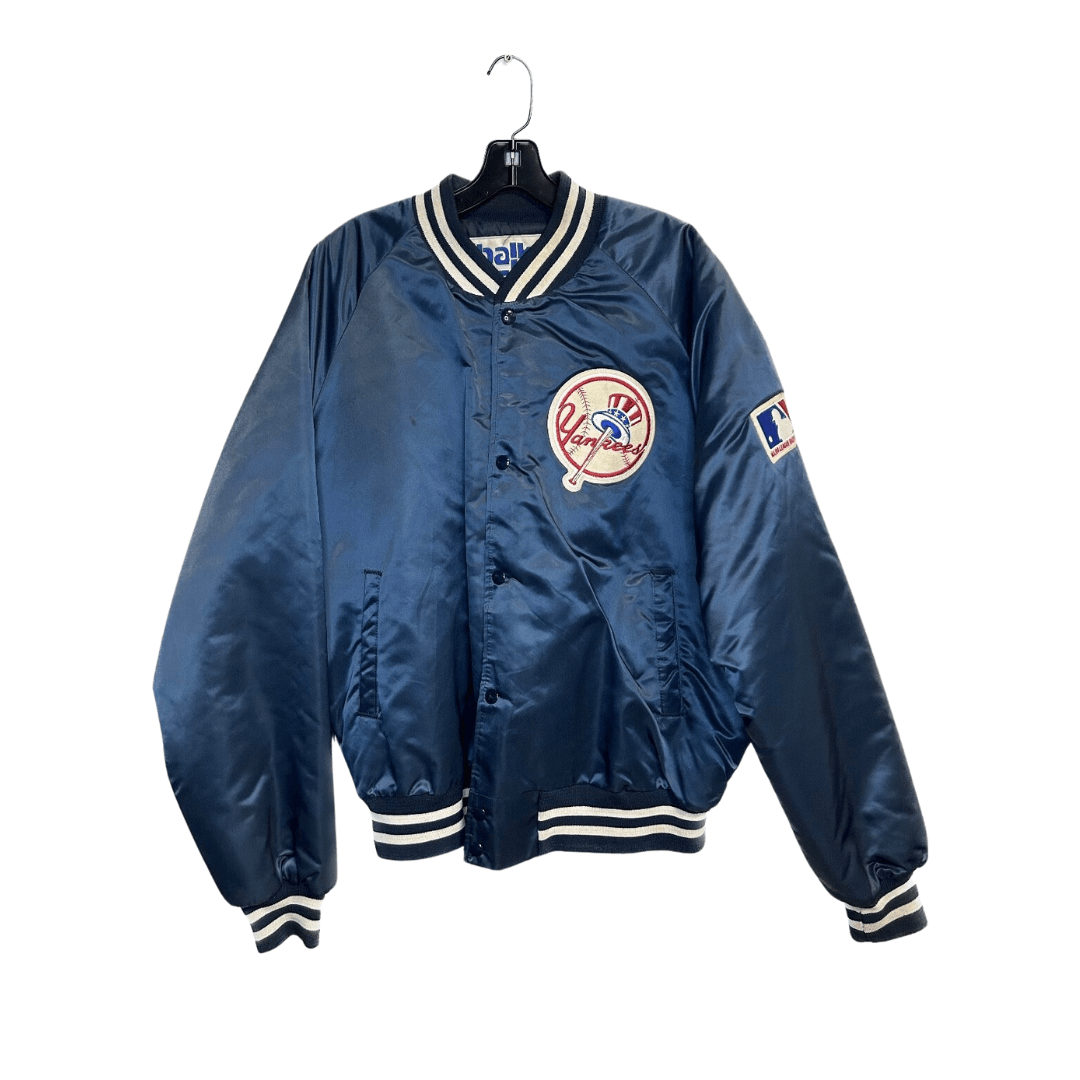 Image of Chalk Line 90's New York Yankees Bomber Jacket in Navy Blue, Men's (Size XL)