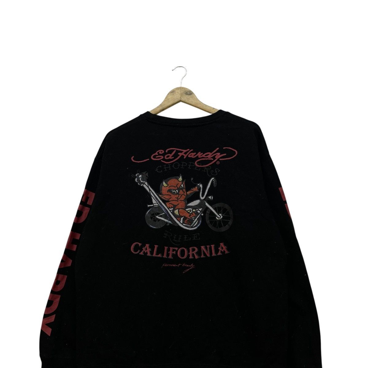 Ed Hardy 💥Ed Hardy Spellout On Sleeve Devil Riding Chopper Logo Size US L / EU 52-54 / 3 - 4 Thumbnail