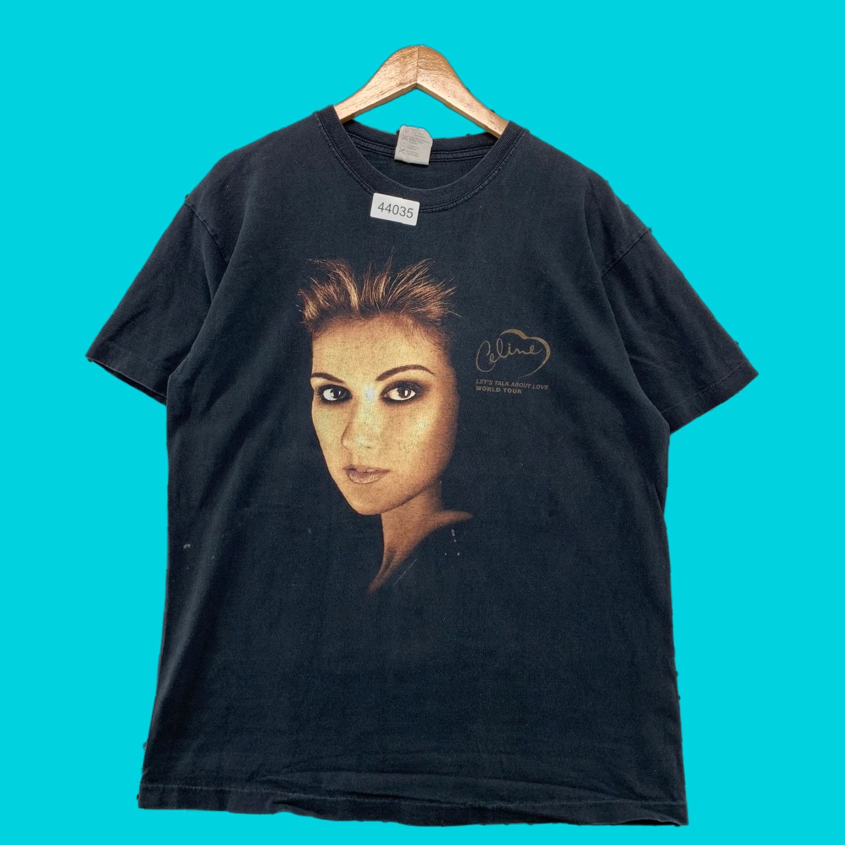 VINTAGE Celine Dion Shirt Mens L Black 90s World Tour Single Stitch Lets Talk About Love Band Music Shirt