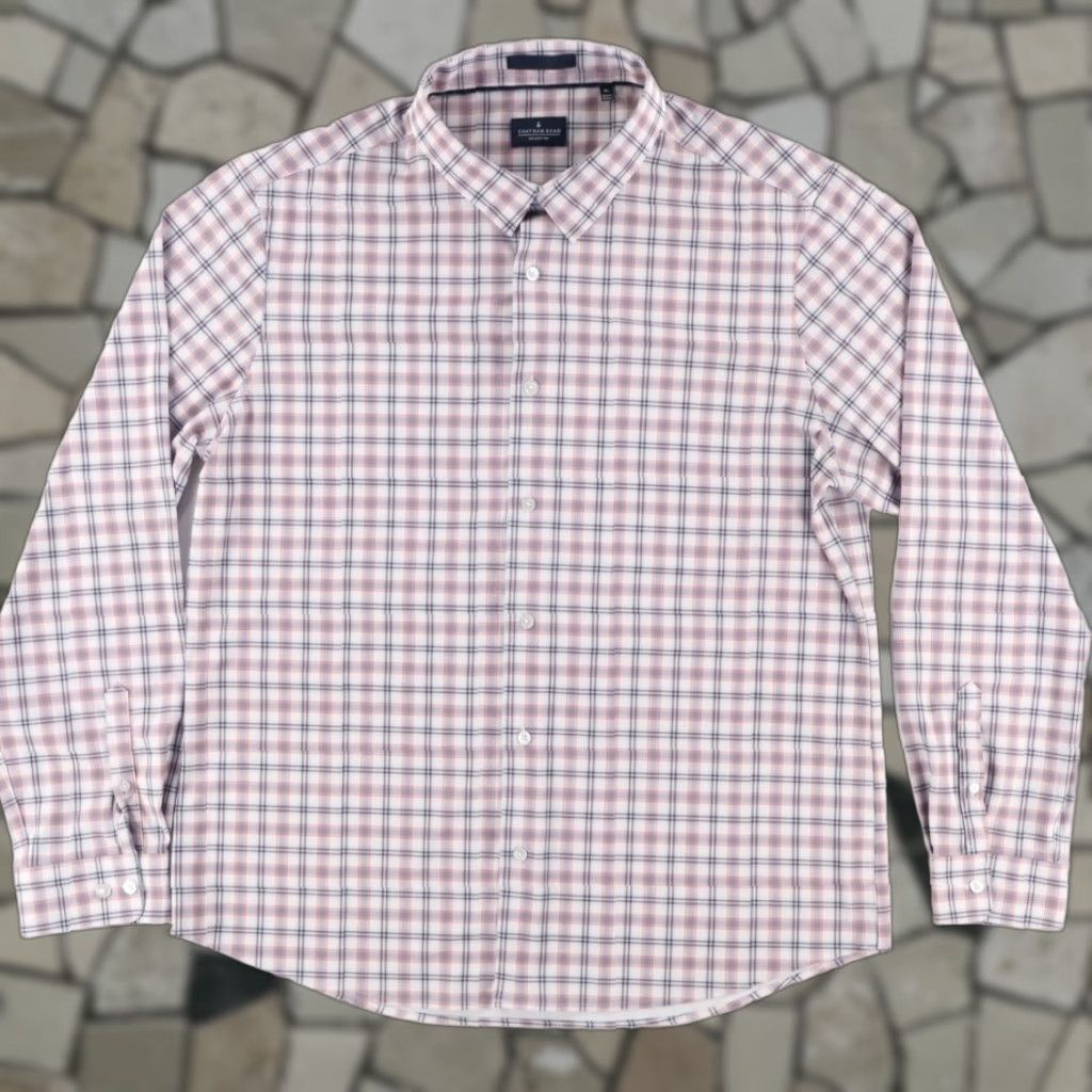Pinko Chatham Road Performance High Stretch Polyester Plaid Long Sleeve Button Up Shirt Pink XL Men’s Slim Shirt Size US XL / EU 56 / 4 - 1 Thumbnail