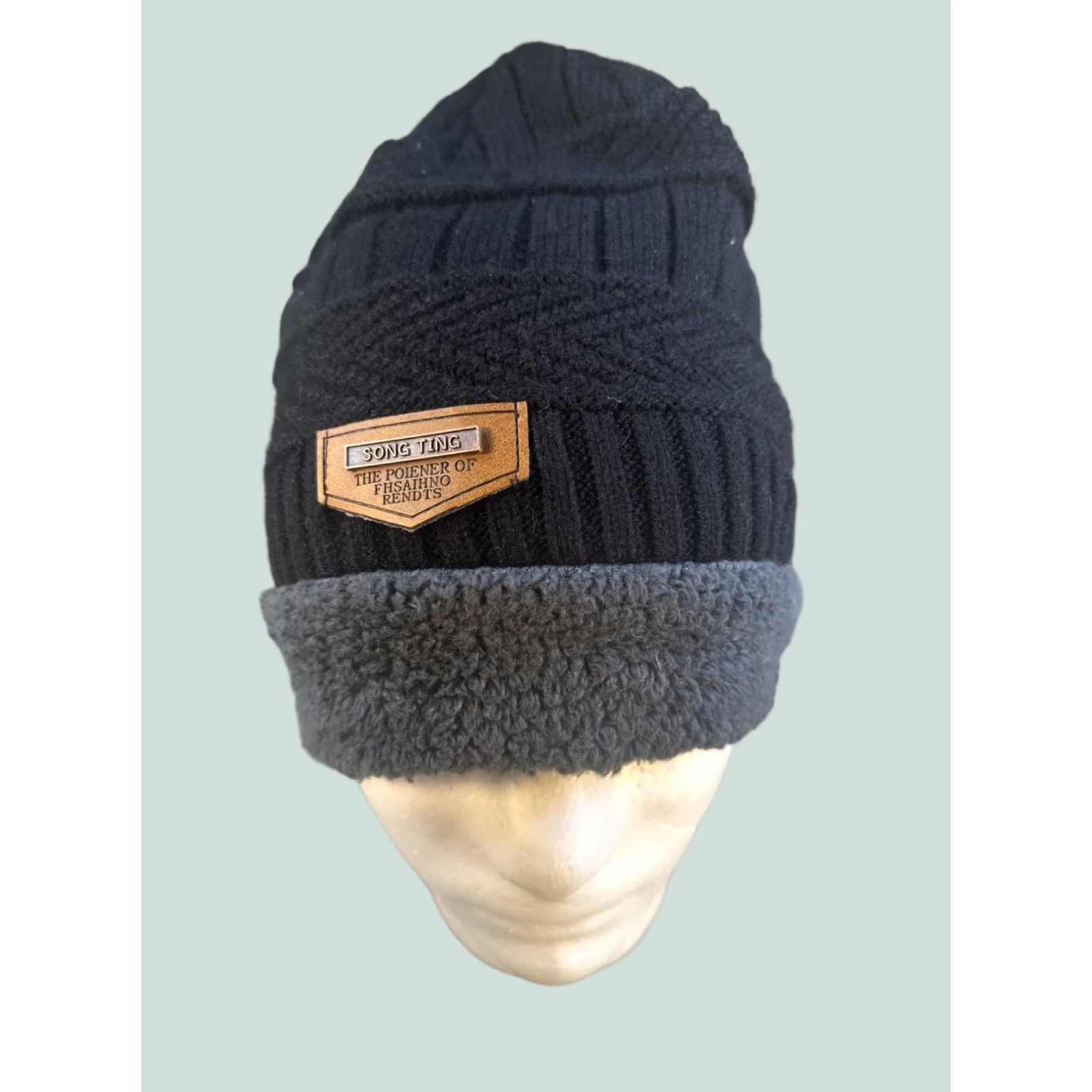 Vintage Song Ting Knit Beanie Black Gray Winter Thermal Hat Adult Size US M / EU 48-50 / 2 - 1 Thumbnail