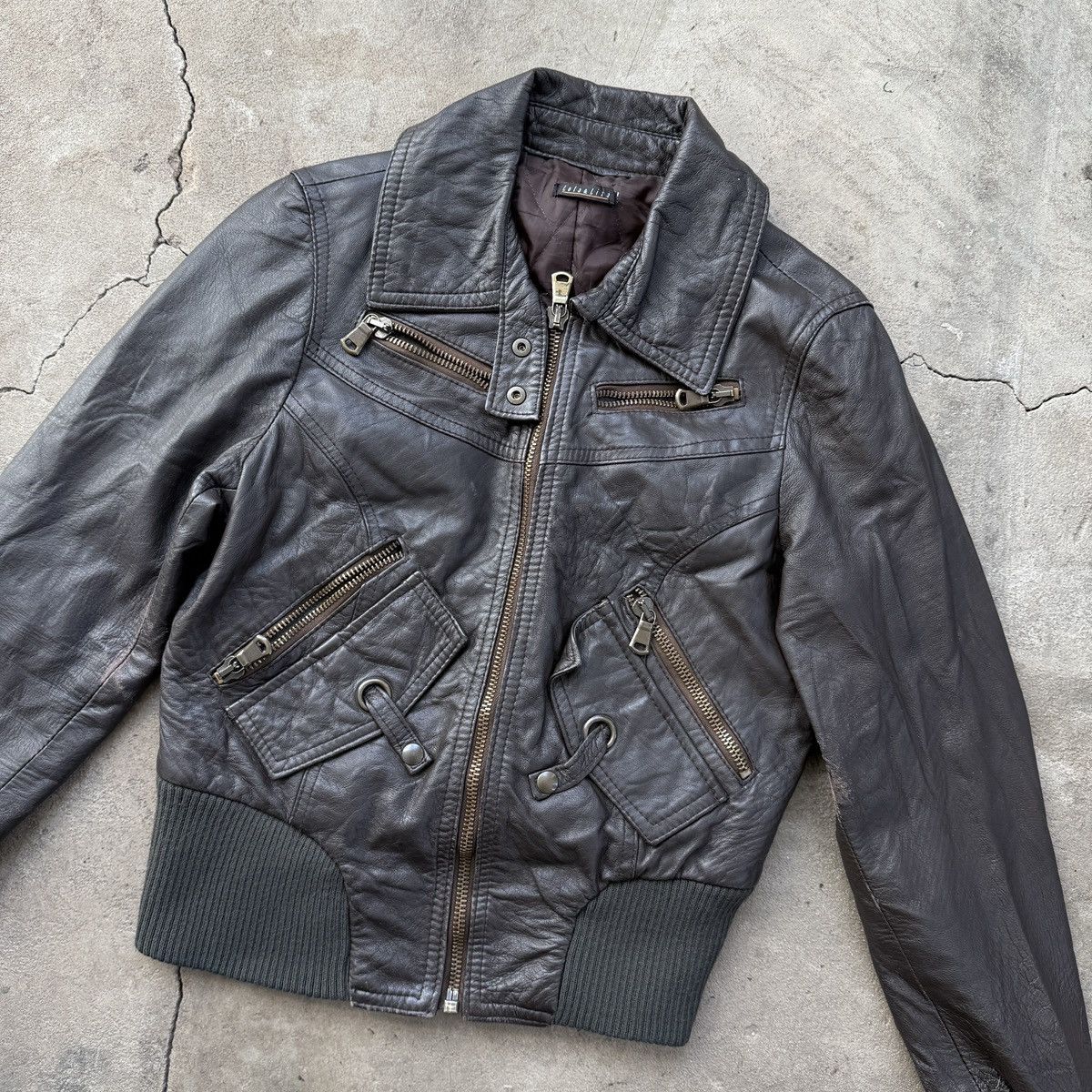 Vintage Lola & Liza Brown Vera Pelle Real Leather Crop Jacket Size M / US 6-8 / IT 42-44 - 3 Thumbnail