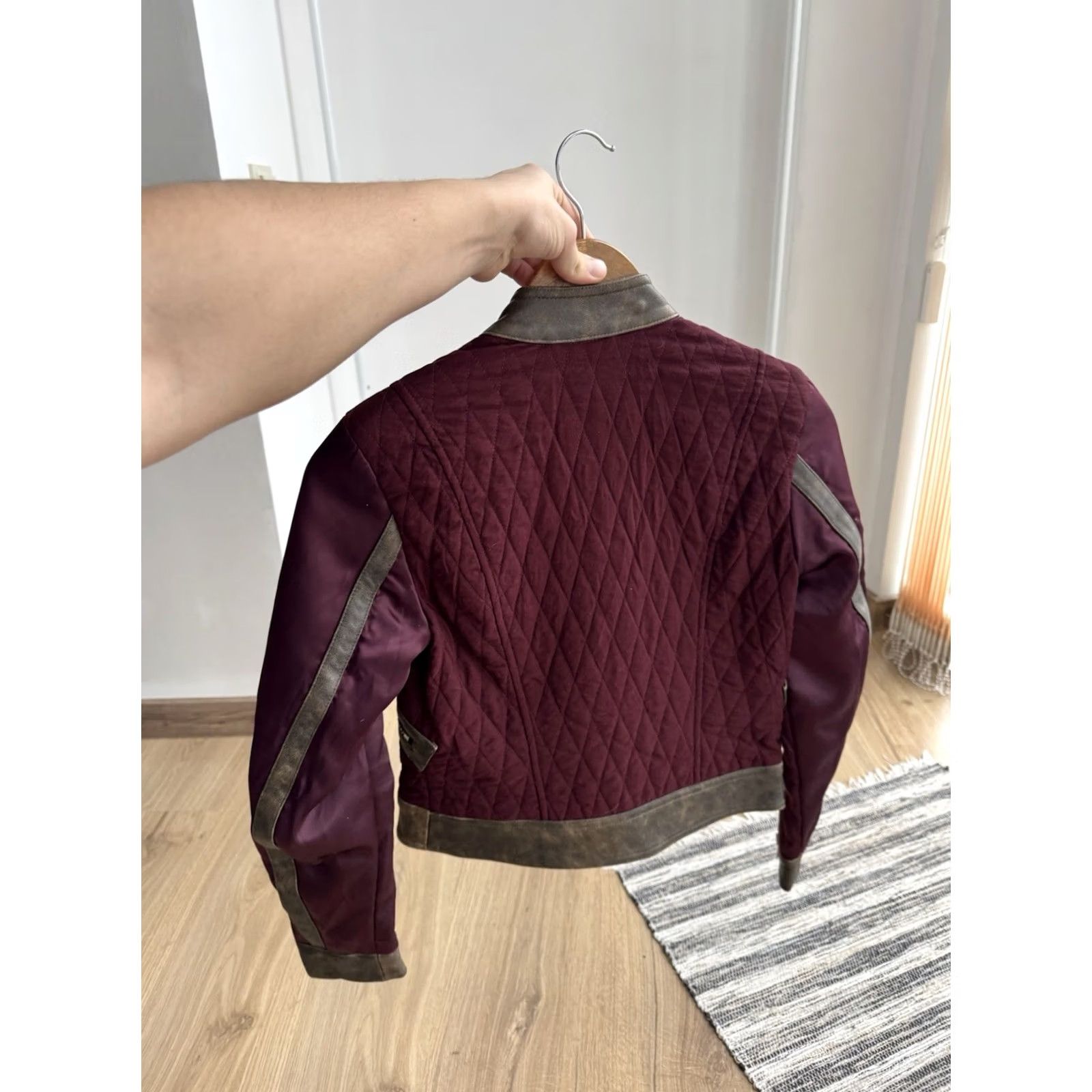 Allsaints VINTAGE AllSaints Womens Cross Biker Quilted Satin Moto Burgundy Jacket XS Size XS / US 0-2 / IT 36-38 - 6 Thumbnail