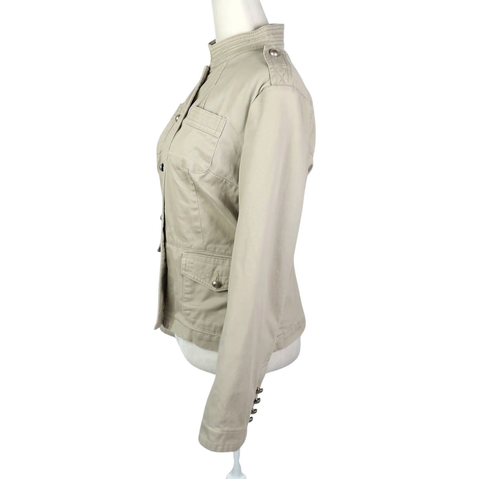 Mossimo VINTAGE Mossimo Jacket Women's Khaki Tan Button Front Band Short Cotton S Long Sleeve Bohemian Fall Spring 2000s Men/Women Size S / US 4 / IT 40 - 3 Thumbnail