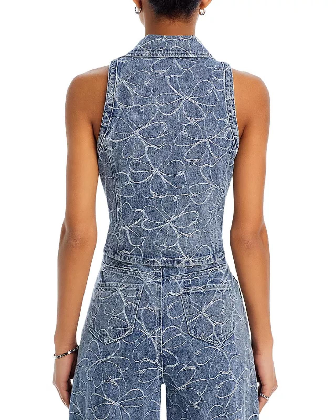 Designer Ramy Brook Deacon Floral-Embroidered Denim Crop Top - Small Size XXS / US 00 / IT 34 - 1 Thumbnail