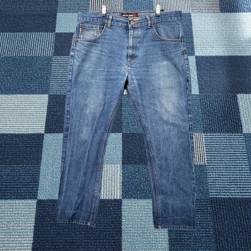 Denime Oscar Jeans Mens 38x30 Blue Straight Leg Medium Wash Zip Fly Cotton Denim (Vintage) Size US 38 / EU 54 - 1 Thumbnail