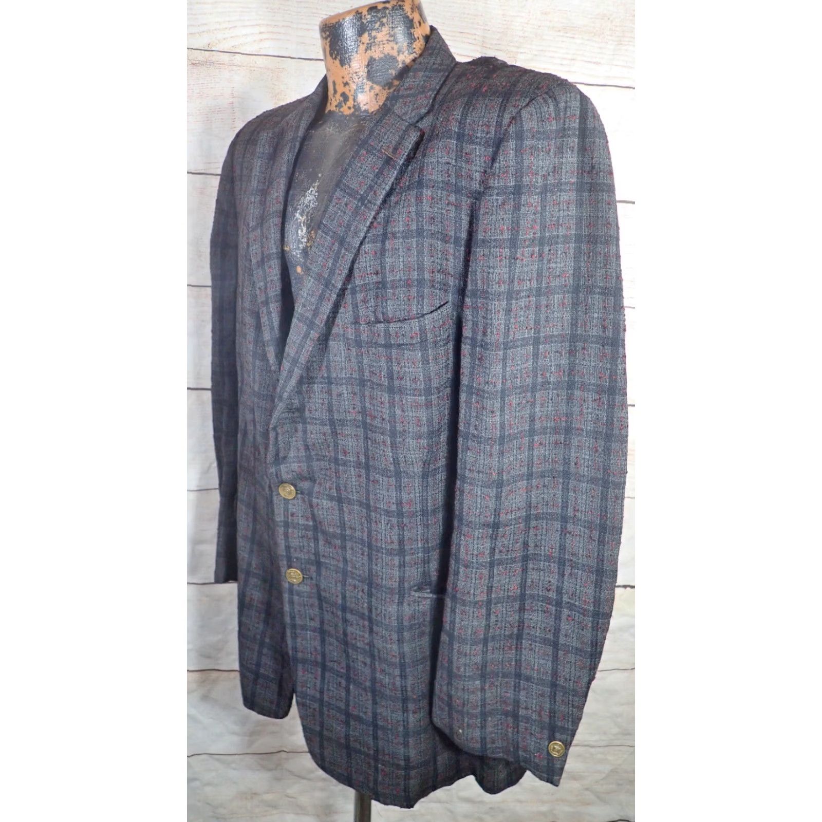 Vintage VINTAGE Berkeley Hall Wool Tweed Blazer Sport Coat 42 Black Plaid Fleck Classic Mens Size 42R - 2 Thumbnail