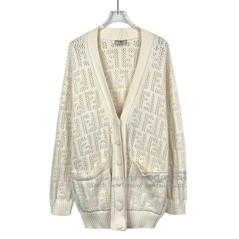 Fendi Fendi White logo hollow-out cotton knitted cardigan coat Size XS / US 0-2 / IT 36-38 - 1 Thumbnail