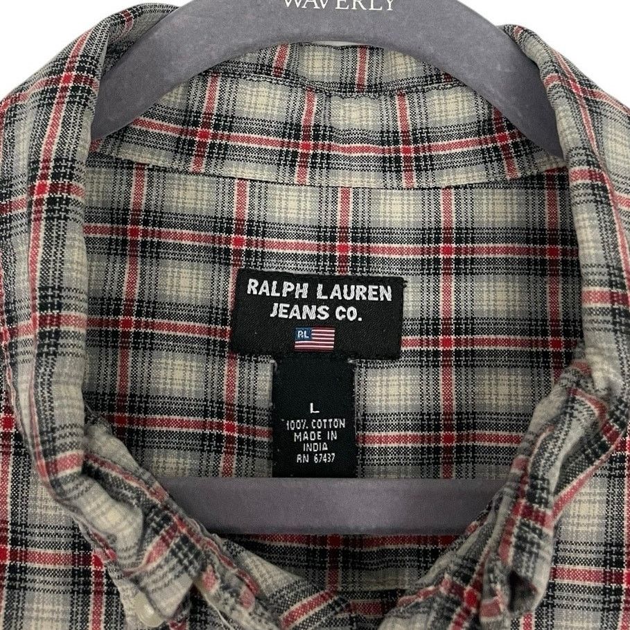 Ralph Lauren × Vintage Ralph Lauren Jeans Co Vtg Red & Grey Plaid Button Down Shirt Size US L / EU 52-54 / 3 - 7 Thumbnail