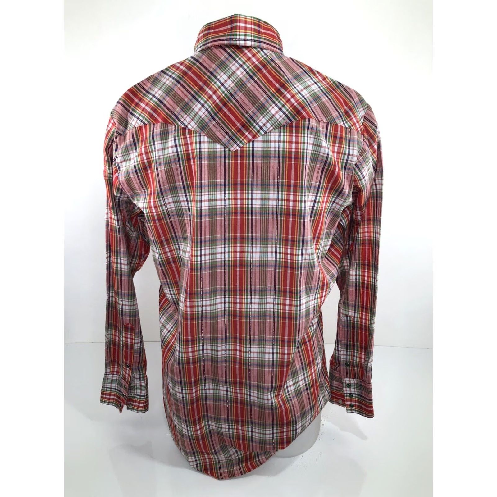 Sears SEARS Western Wear Plaid WHITE / RED / GOLD / BLUE / GREEN SNAP Shirt Mens L Vintage GOLD THREAD 16 Shirt Size US L / EU 52-54 / 3 - 4 Thumbnail