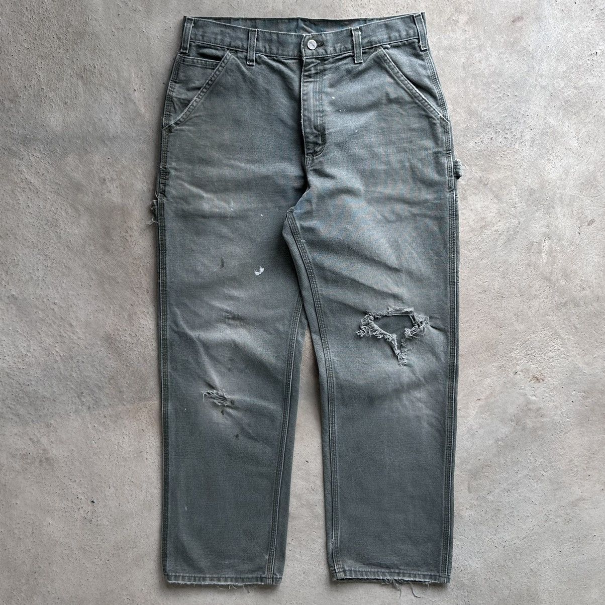 image of Crazy Distressed Carhartt Carpenter Pants B11 Mos in Moss Green, Men's