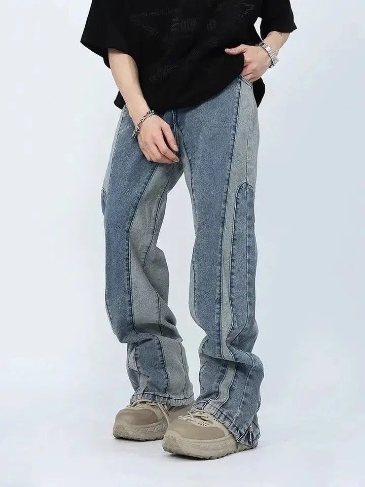 image of Kanye Y2K Streetwear Washed Blue Baggy Stacked Jeans in Vintage Blue, Men's (Size 33)