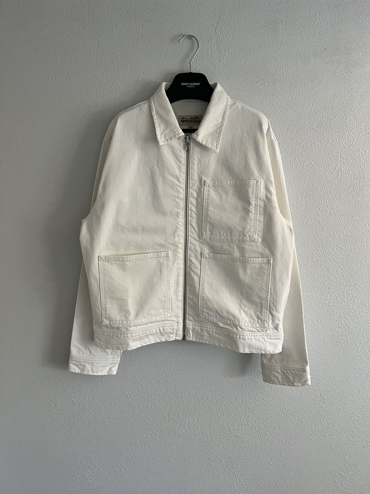 Stussy Stussy White Zip Up Hooded Work Jacket Size L Canvas Hoodie