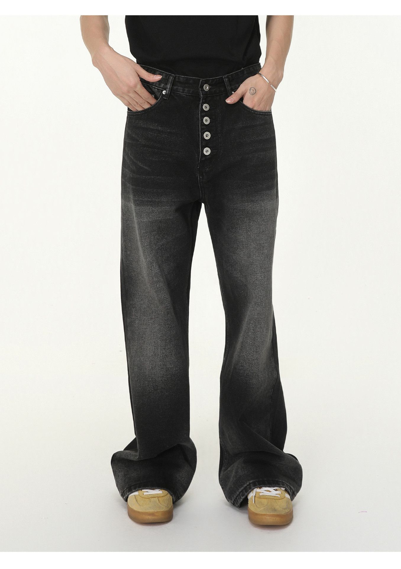 Japanese Brand Men's multi-button loose-fitting washed flared jeans Size US 32 / EU 48 - 1 Thumbnail