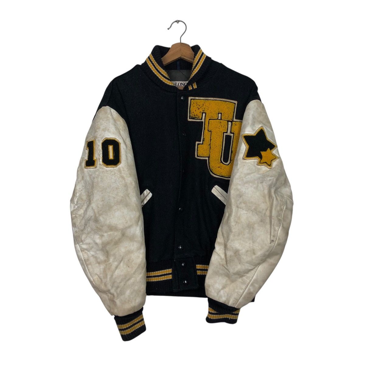 Delong 📌Vintage Varsity Leather Jacket Delon Big Logo Embroidered Size US M / EU 48-50 / 2 - 12 Thumbnail