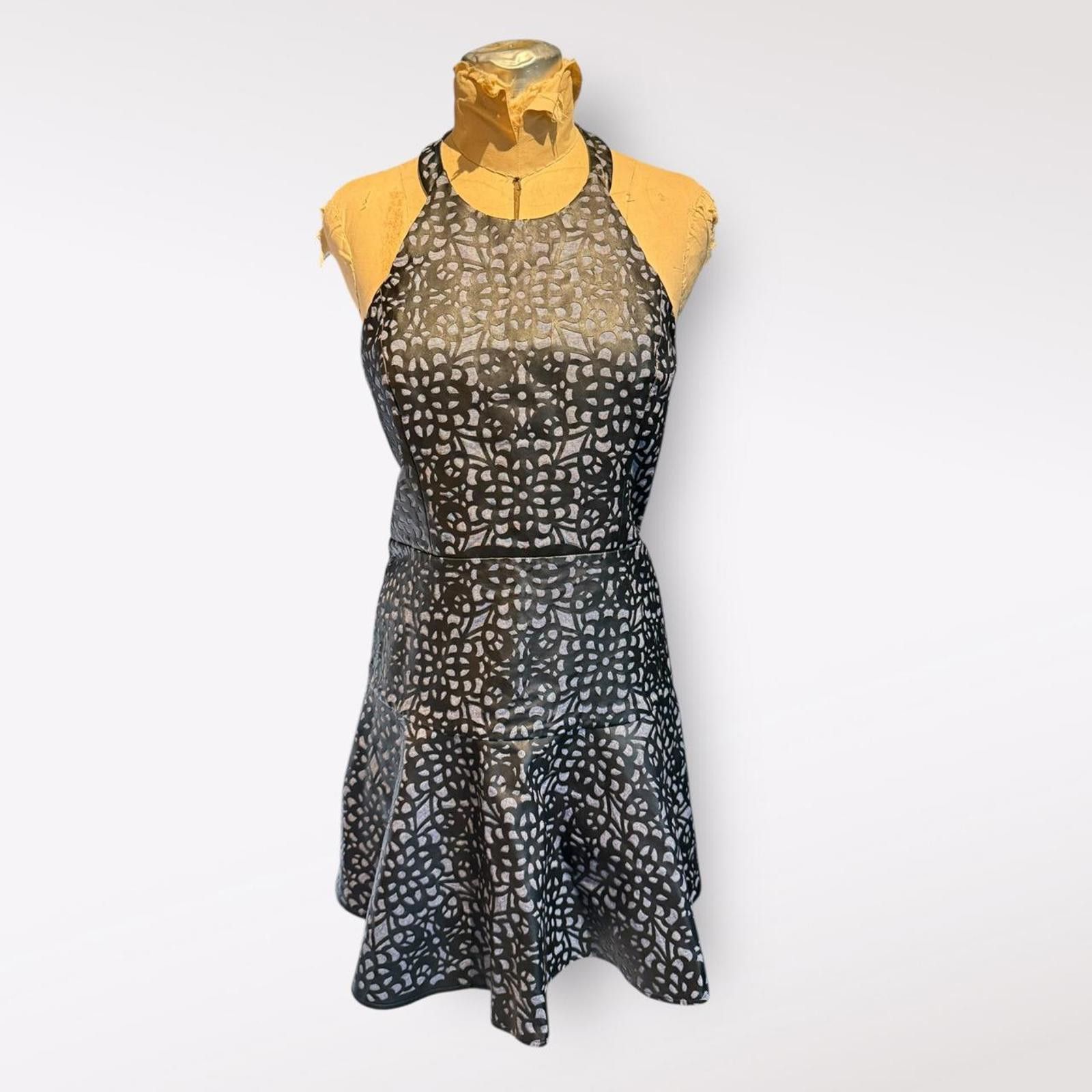Parker Parker Black and Grey Faux Leather Cutout Dress Size S Size S / US 4 / IT 40 - 1 Thumbnail