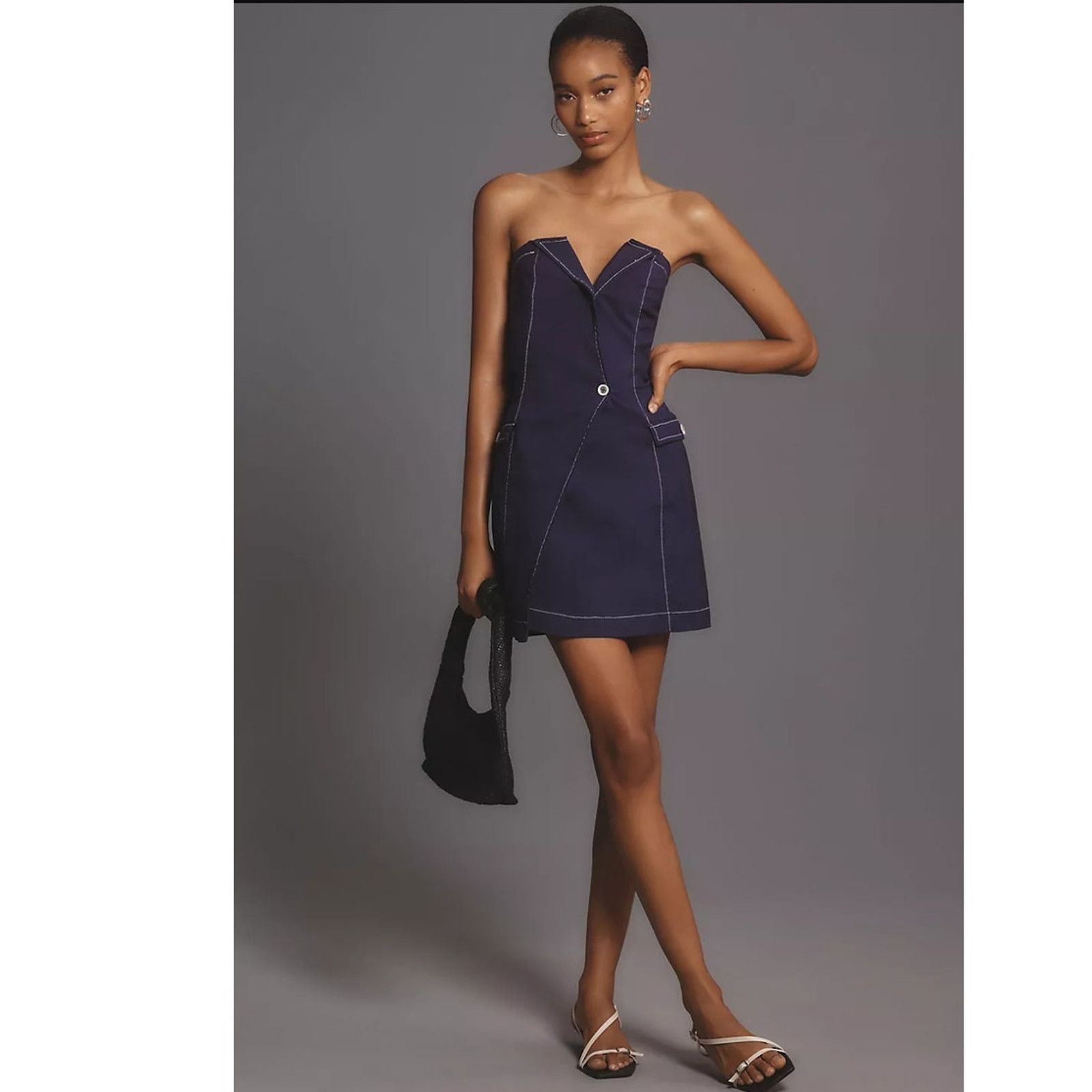 Anthropologie NWT Maeve Strapless Linen Mini Dress $158 SIZE 8 Blue Stetch Size M / US 6-8 / IT 42-44 - 3 Thumbnail