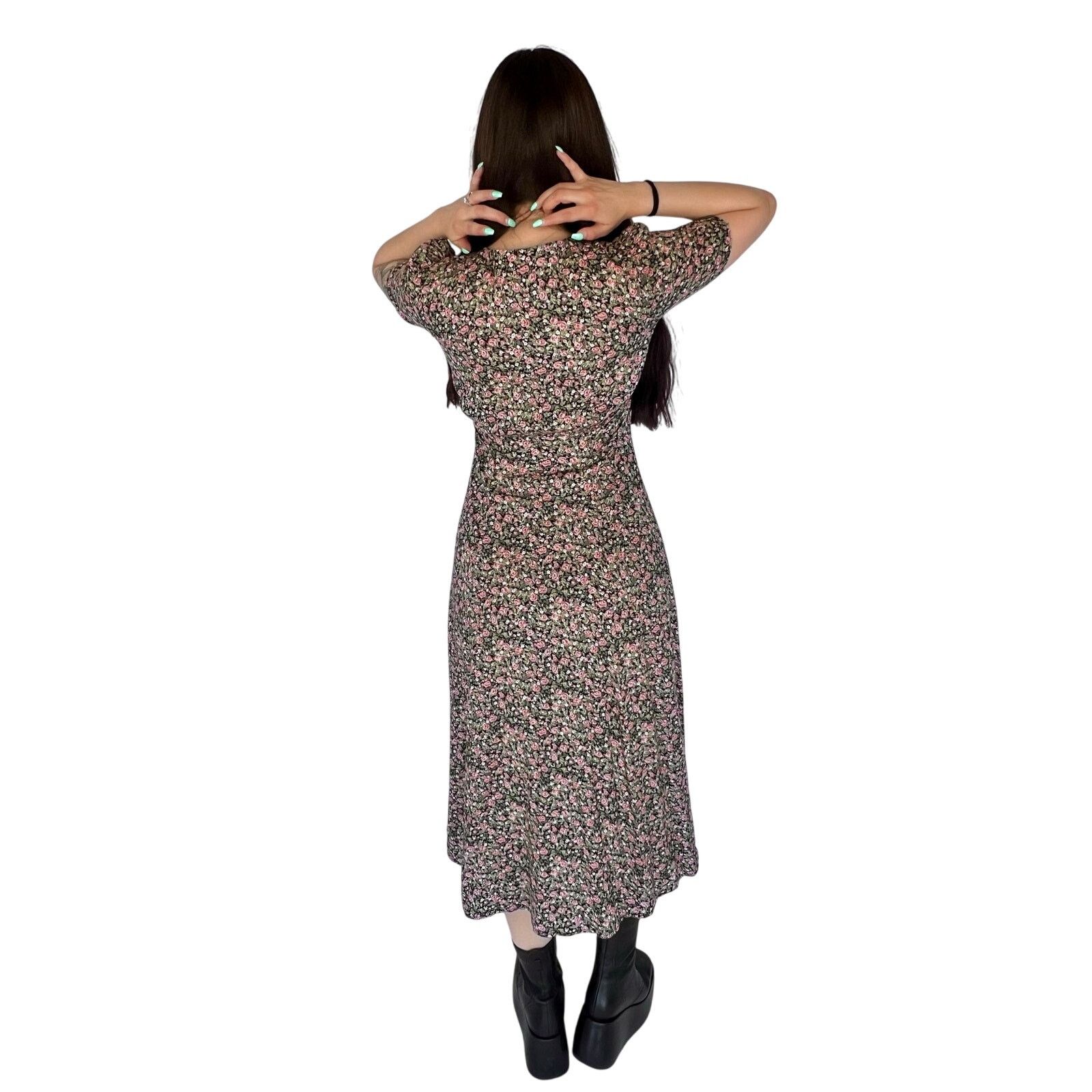 Vintage VTG 90s Floral Cottagecore Midi Dress Puff Sleeve 5/6 Size M / US 6-8 / IT 42-44 - 6 Thumbnail