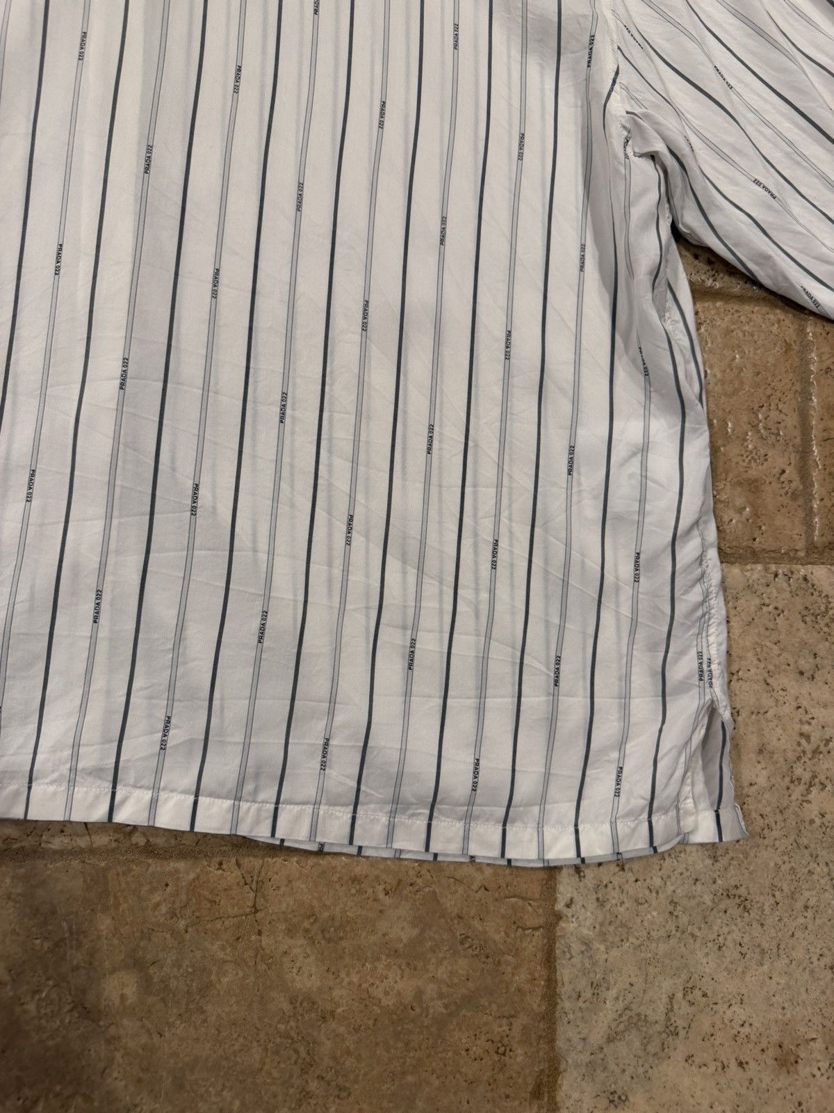 Prada Prada Raf Simons 2022 Logo Stripe White Silk Button Up Shirt Size US XL / EU 56 / 4 - 13 Thumbnail