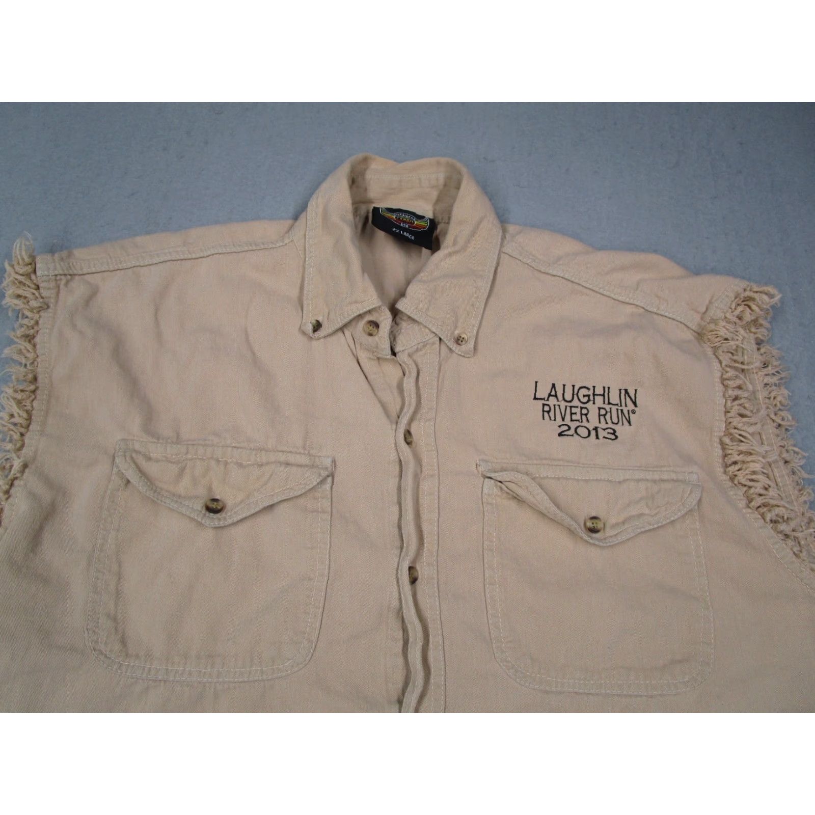 Vintage VINTAGE Bikerwear Men's Button-Up Shirt Sleeveless Casual 2XL Beige Cotton Canvas California Motorcycle Size US XXL / EU 58 / 5 - 2 Thumbnail