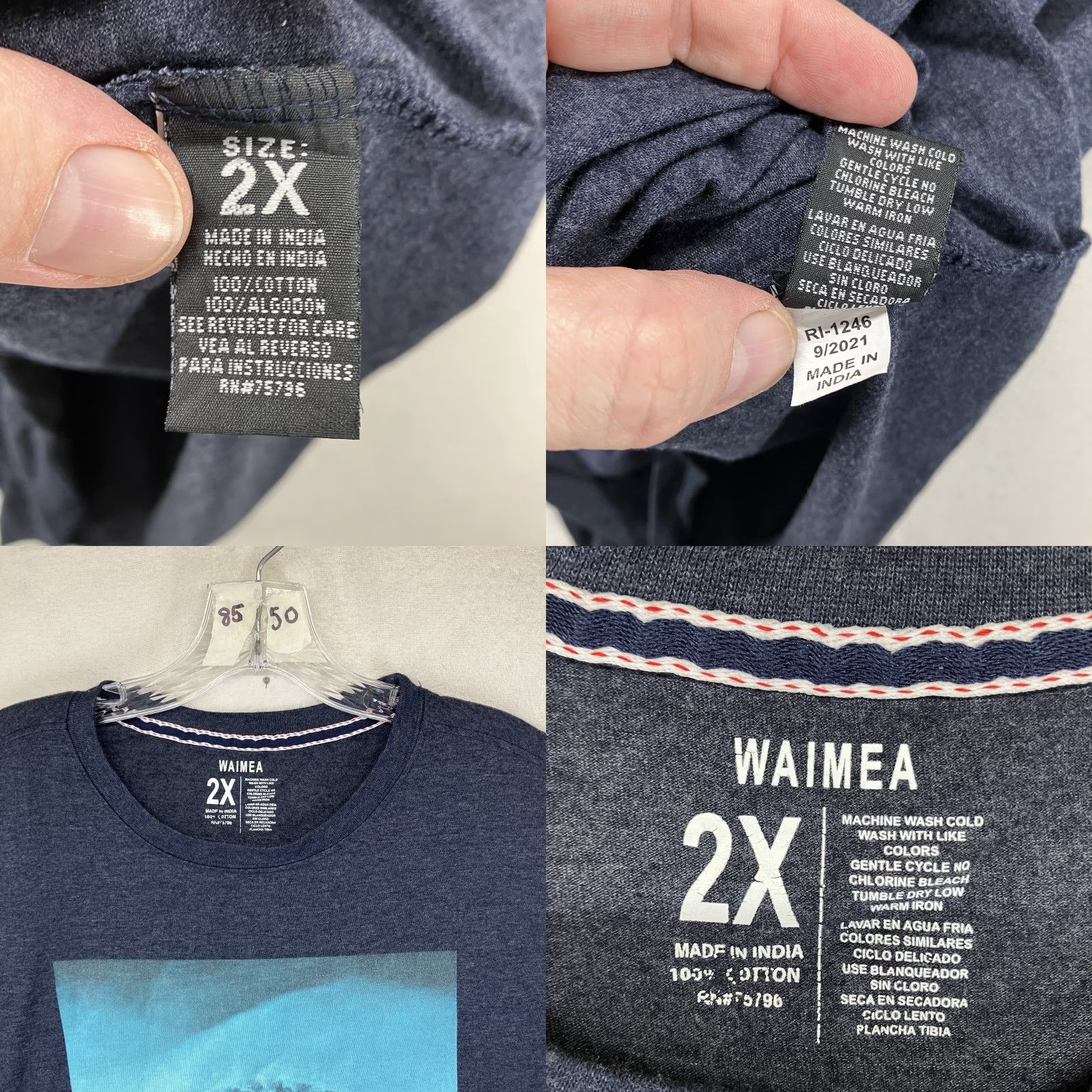 Vintage Waimea Men's Surf T-Shirt 2X Big Wave Graphic Print Short Sleeve Blue Cotton Summer Beach Size US XXL / EU 58 / 5 - 8 Thumbnail
