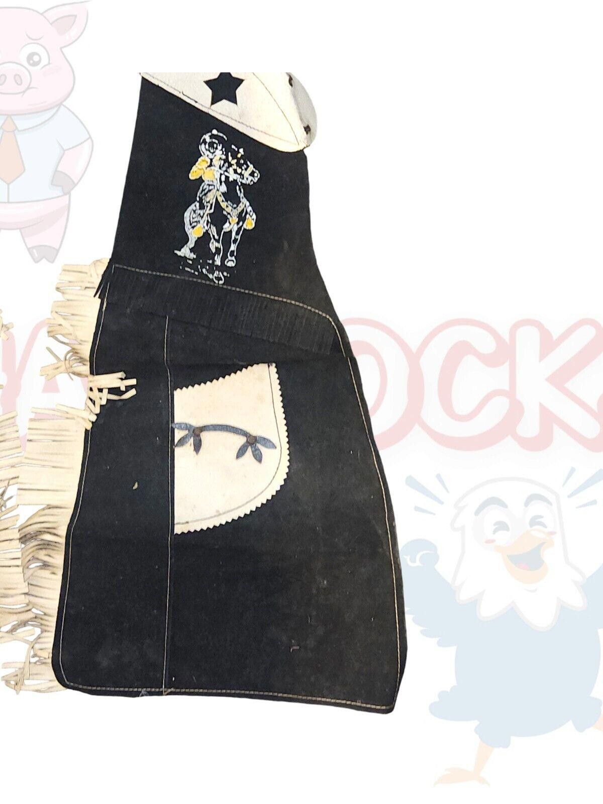 Designer Vintage Western Fringe Chaps Black Suede White Leather Kids Size ONE SIZE - 5 Thumbnail