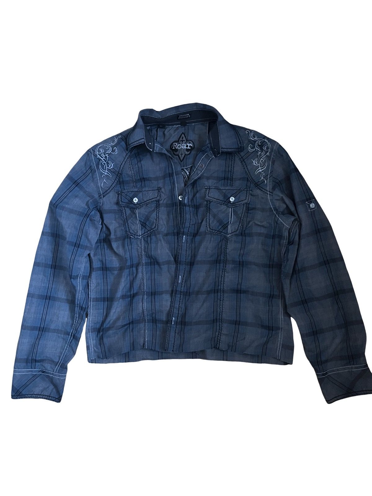 Roar 2000 Roar Shirt Xl Blue White Plaid Cross Embroidered Button Size US XL / EU 56 / 4 - 2 Thumbnail