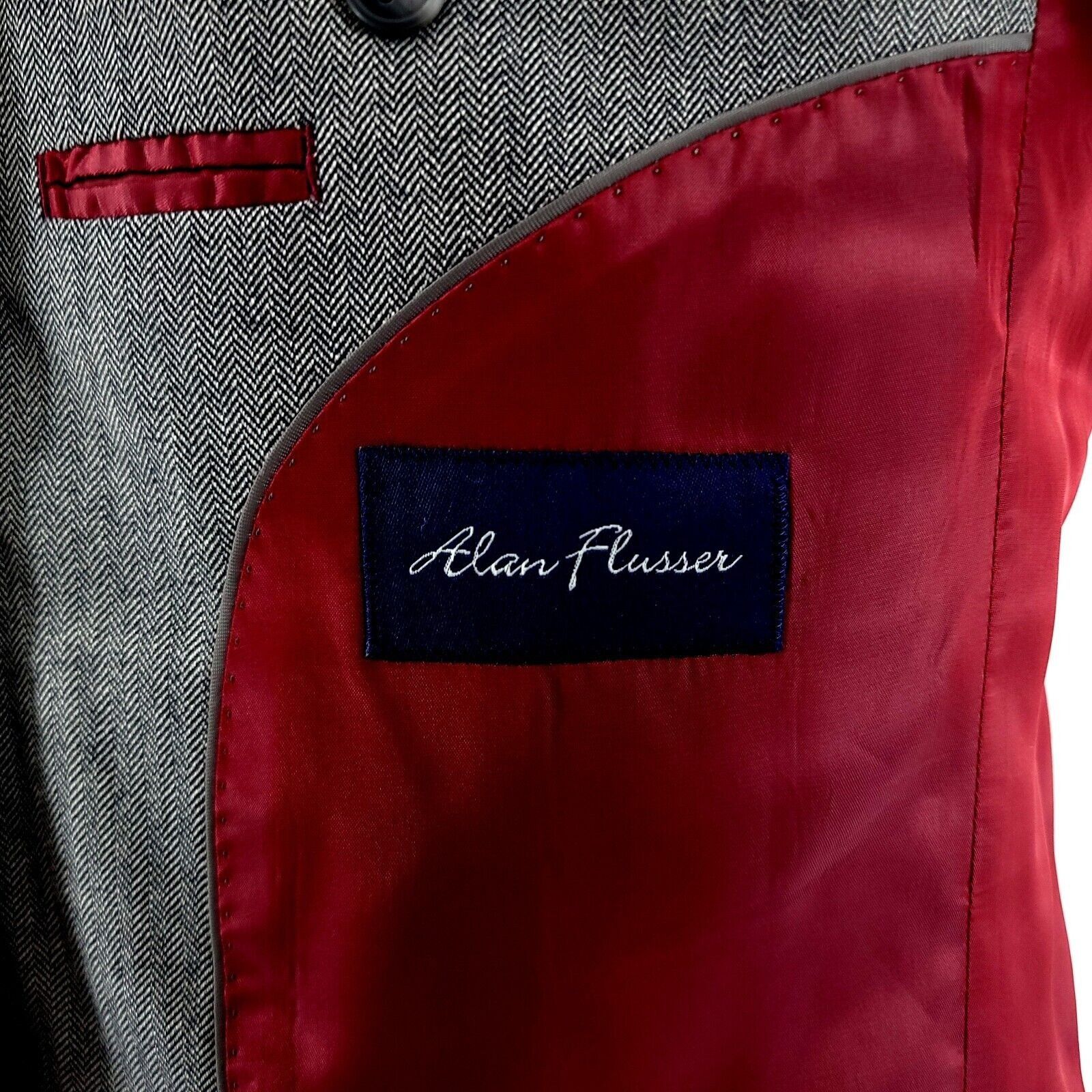 Alan Flusser Alan Flusser Silk Worsted Wool Gray Herringbone 2 Button Bla Size 40R - 9 Thumbnail