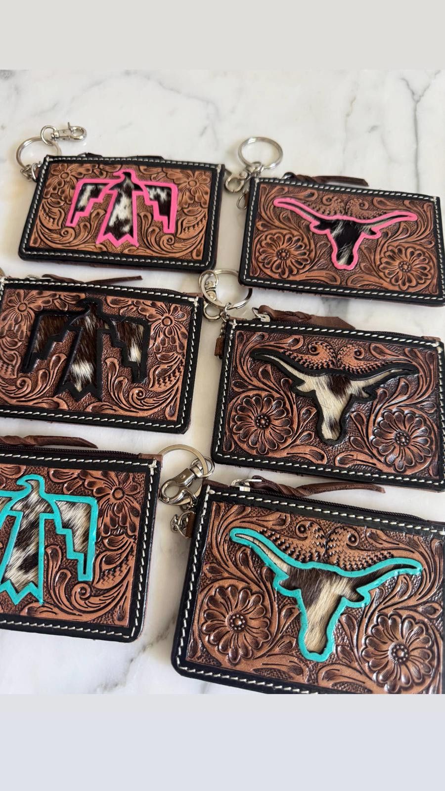 Other Longhorn Freebird Western Cowhide Leather Keychain Wallet Size ONE SIZE - 3 Thumbnail