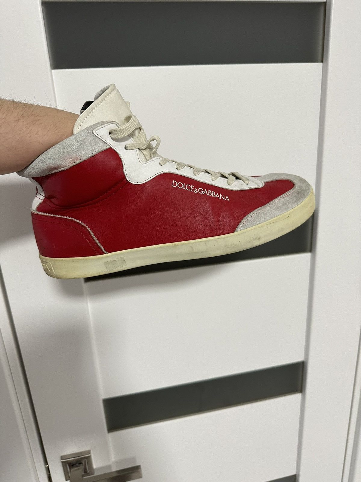 Dolce & Gabbana × Vintage Dolce Gabbana Leather Sneakers Hi Top Red White Vintage Size US 10 / EU 43 - 3 Thumbnail