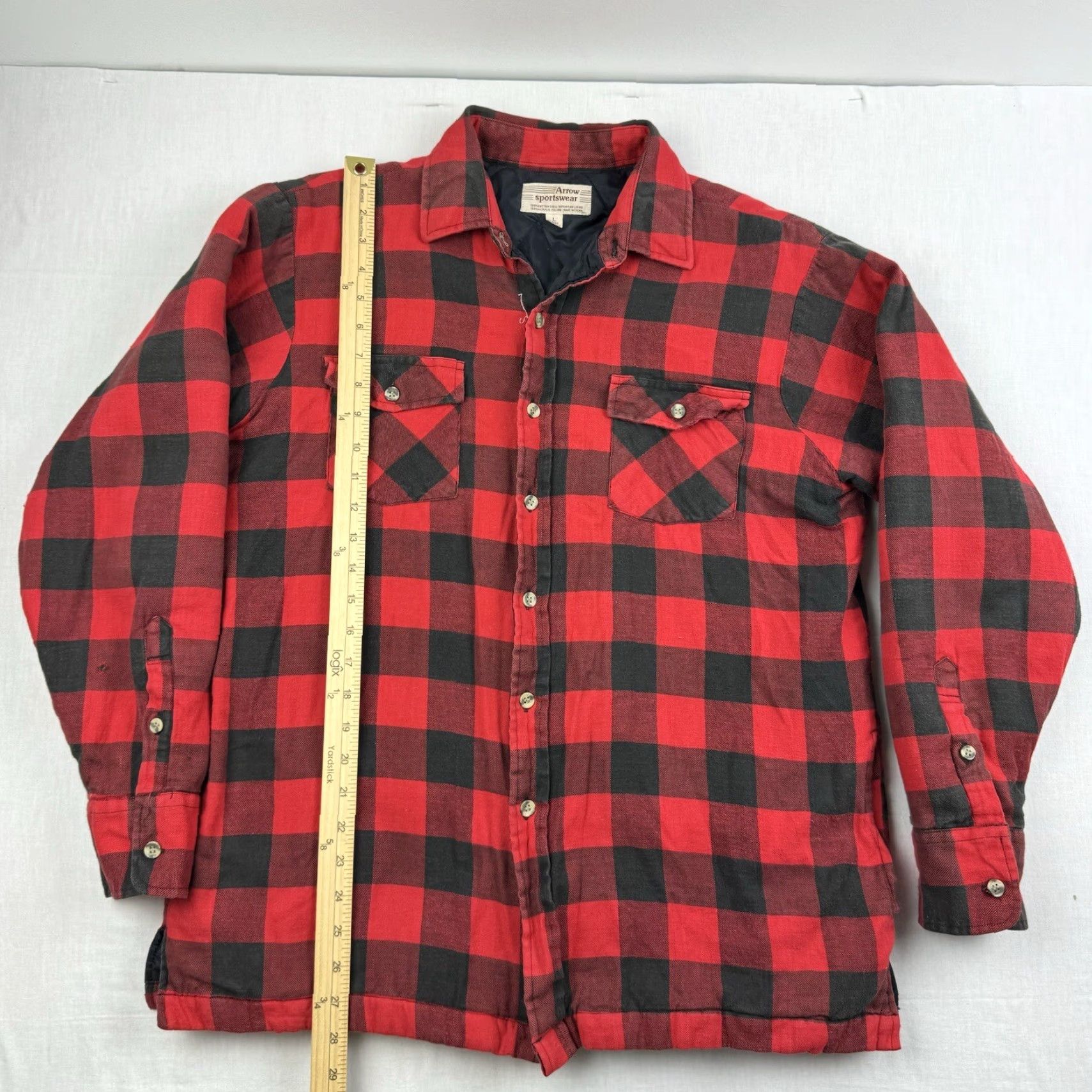 Arrow VINTAGE Arrow Sportswear Quilted Flannel Button-Up Shirt Adult Large Red Plaid Mens 90s Camping Hunting Arrow Shirt Regular Fit Size US L / EU 52-54 / 3 - 6 Thumbnail