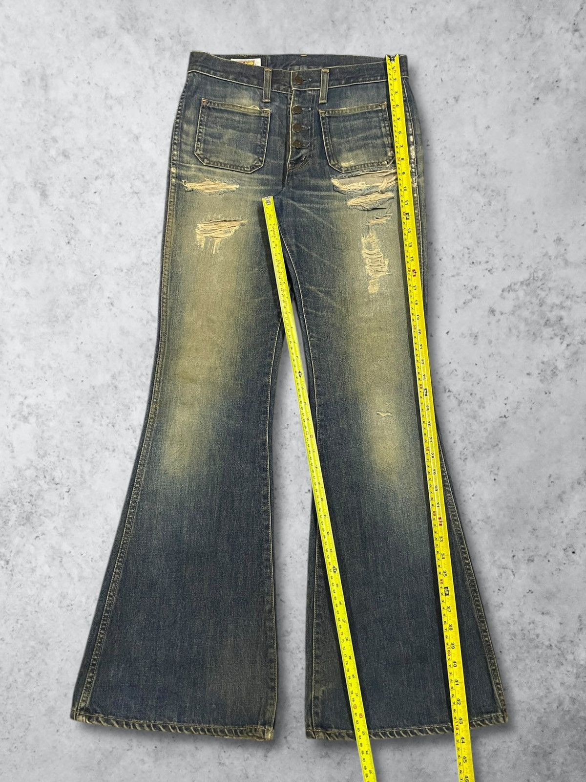 Big John Vintage Big John Distressed Mud Wash Flare Bush Button Jeans Size 30" / US 8 / IT 44 - 16 Thumbnail