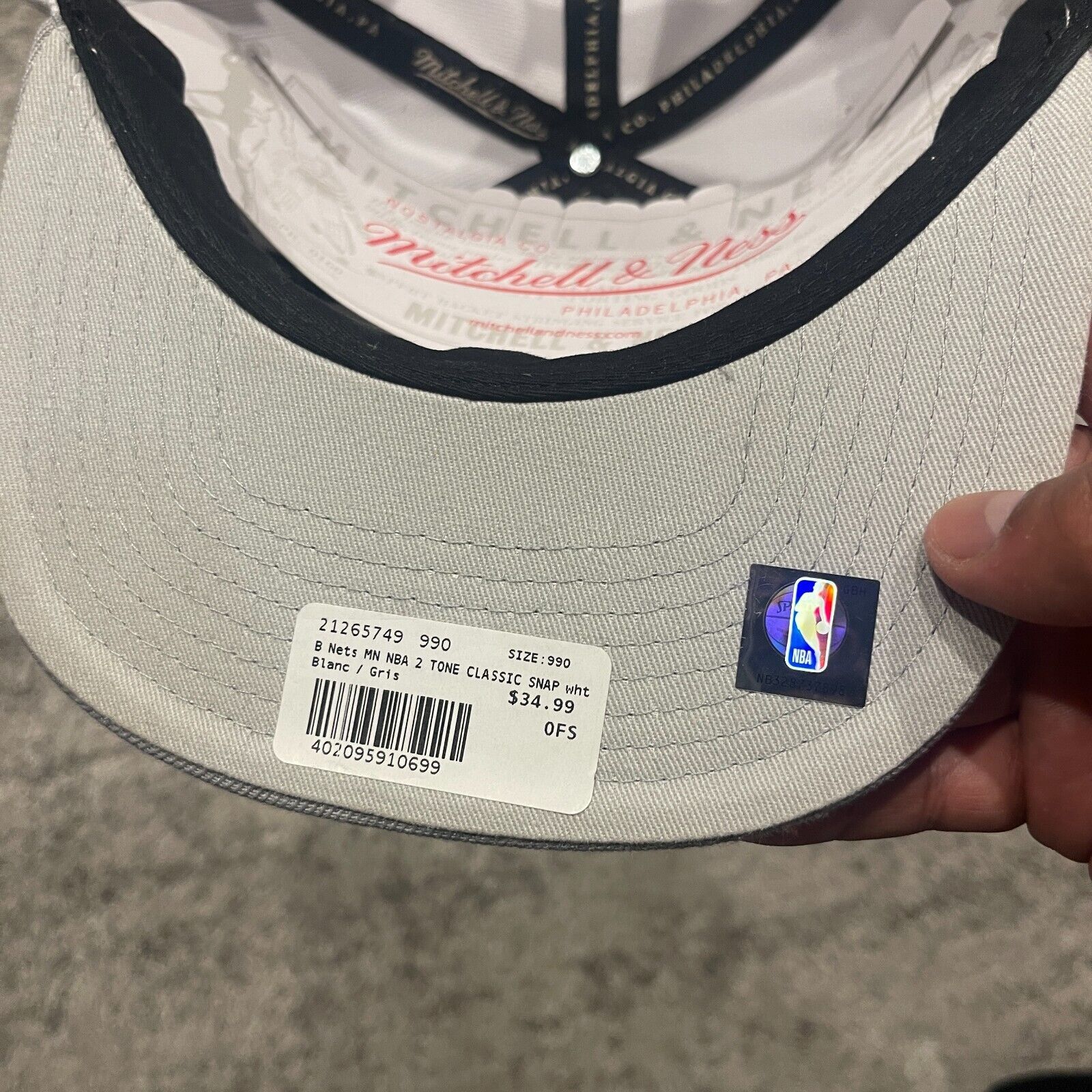 Mitchell & Ness Brooklyn Nets NBA Mitchell & Ness Snapback Hat Cap White Gra Size ONE SIZE - 7 Thumbnail