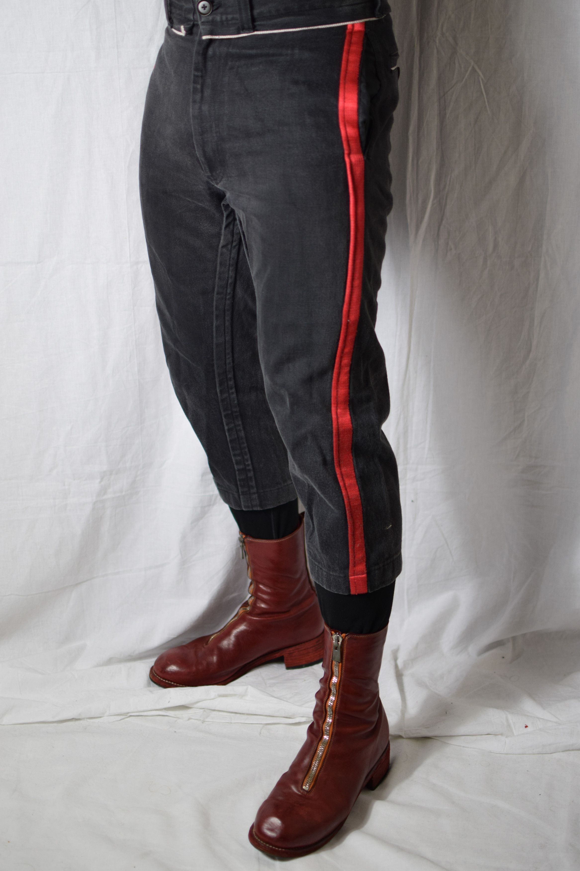 image of Yohji Yamamoto YYPH Red Stripe Denim Pants - Hx-P45-992 in Grey, Men's (Size 30)