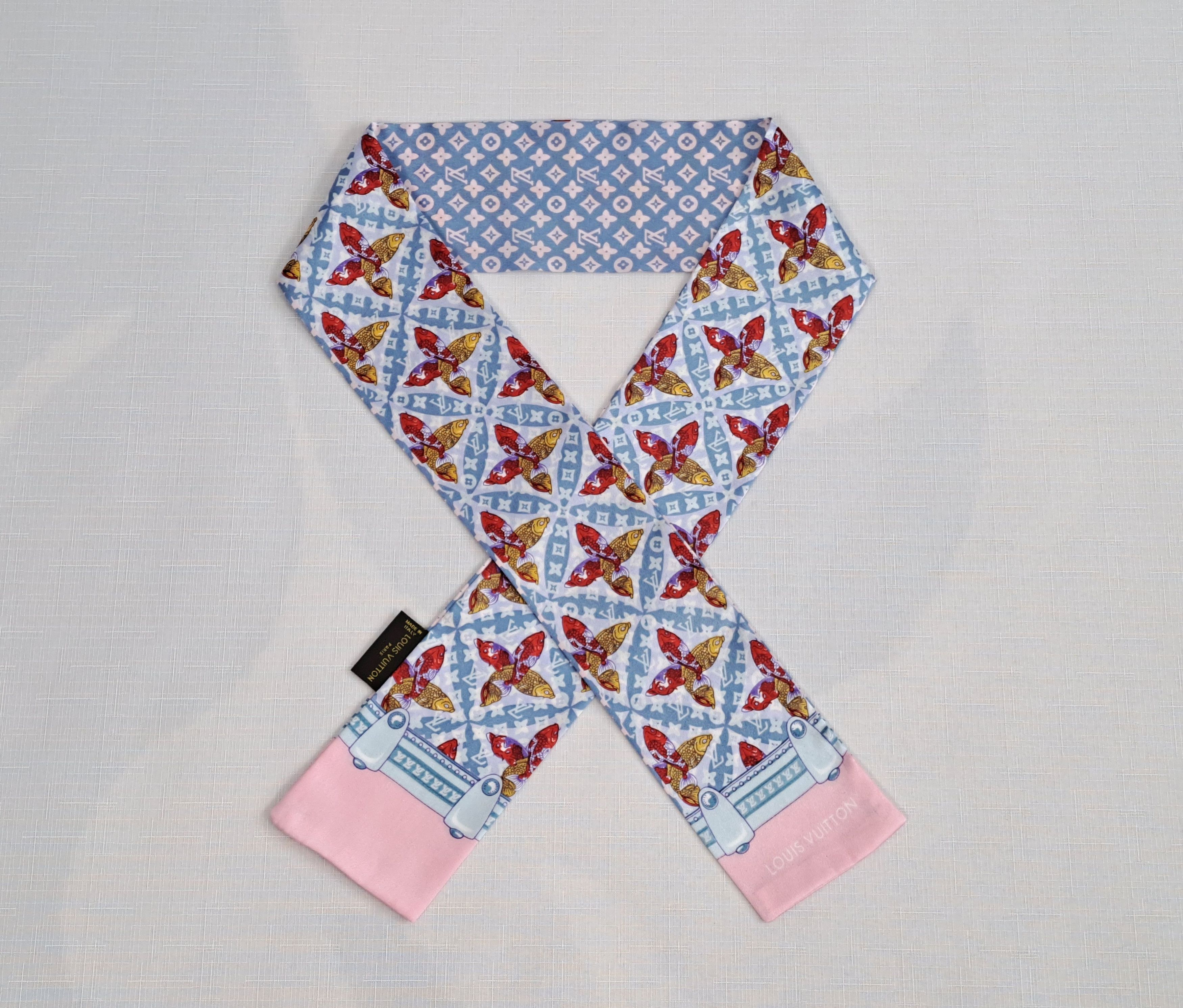 Louis Vuitton × Vintage LOUIS VUITTON monogram koi fish silk twilly/bandeau/scarf. Size ONE SIZE - 8 Thumbnail