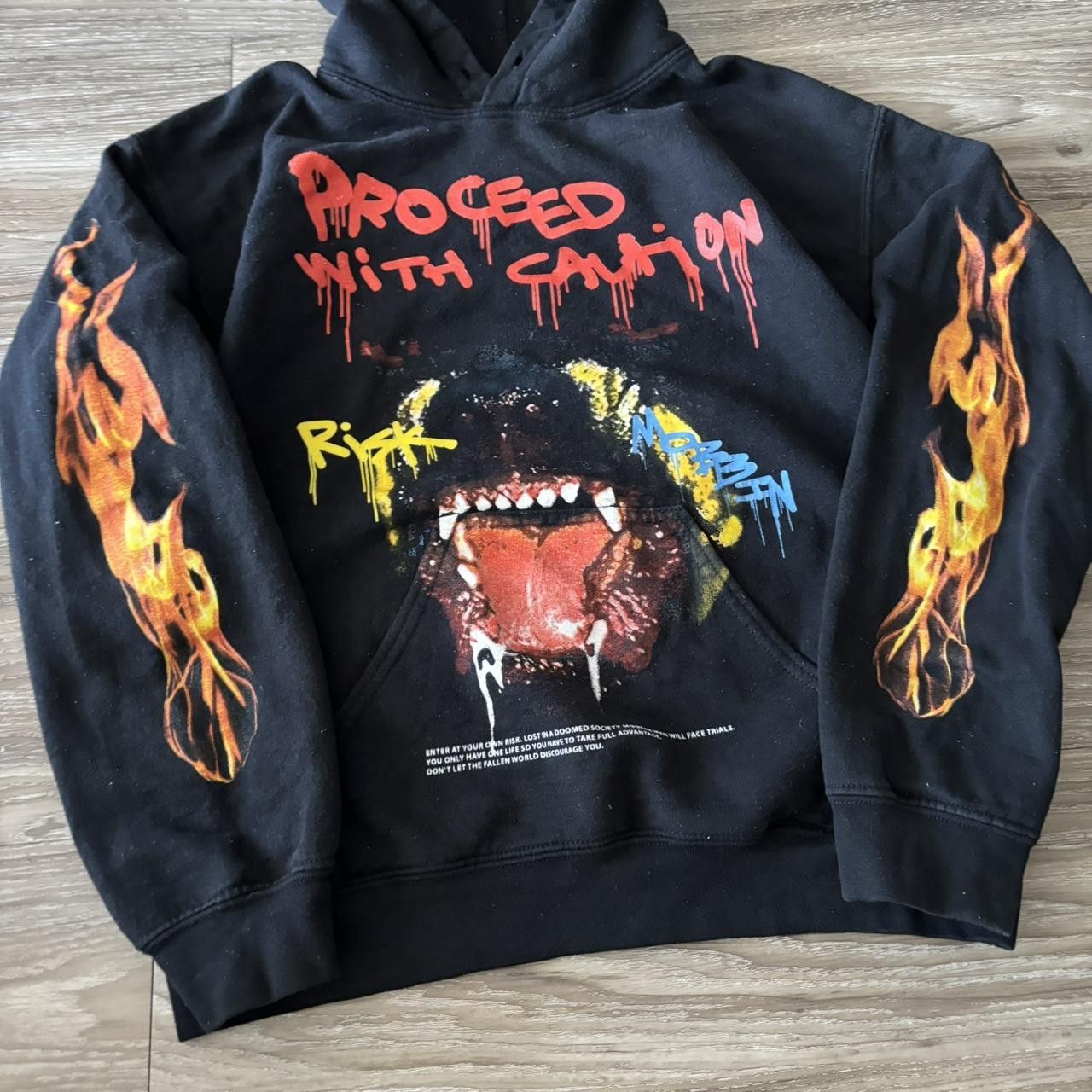 Vintage Crazy Black Streetwear Skater Flame Sleeve Graphic Hoodie! Size S Size US S / EU 44-46 / 1 - 3 Thumbnail