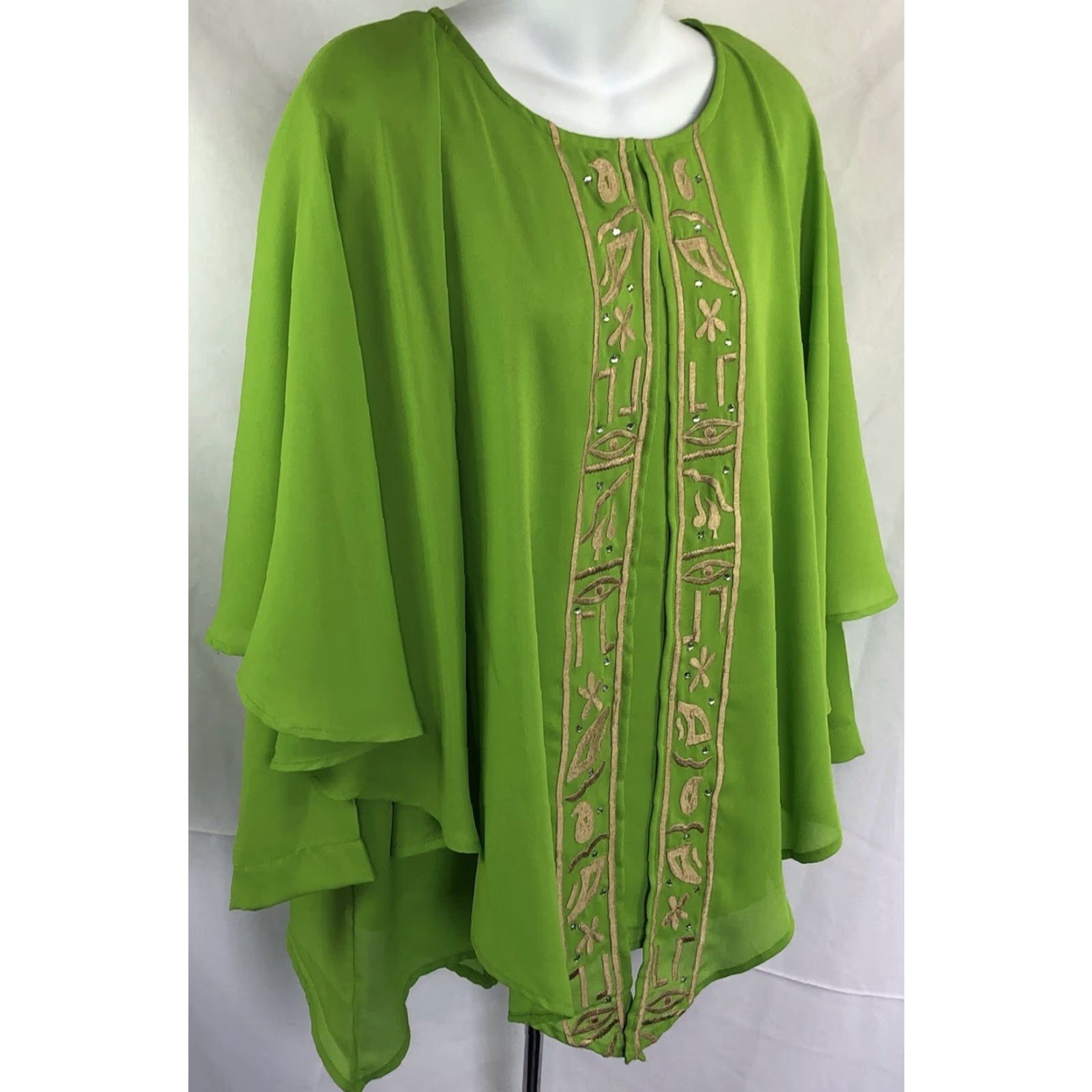Vintage Anthony Mark Hankins Blouse Shirt S Green Polyester Chiffon Embroidered Round Neck Formal Tunic Women Size S / US 4 / IT 40 - 2 Thumbnail