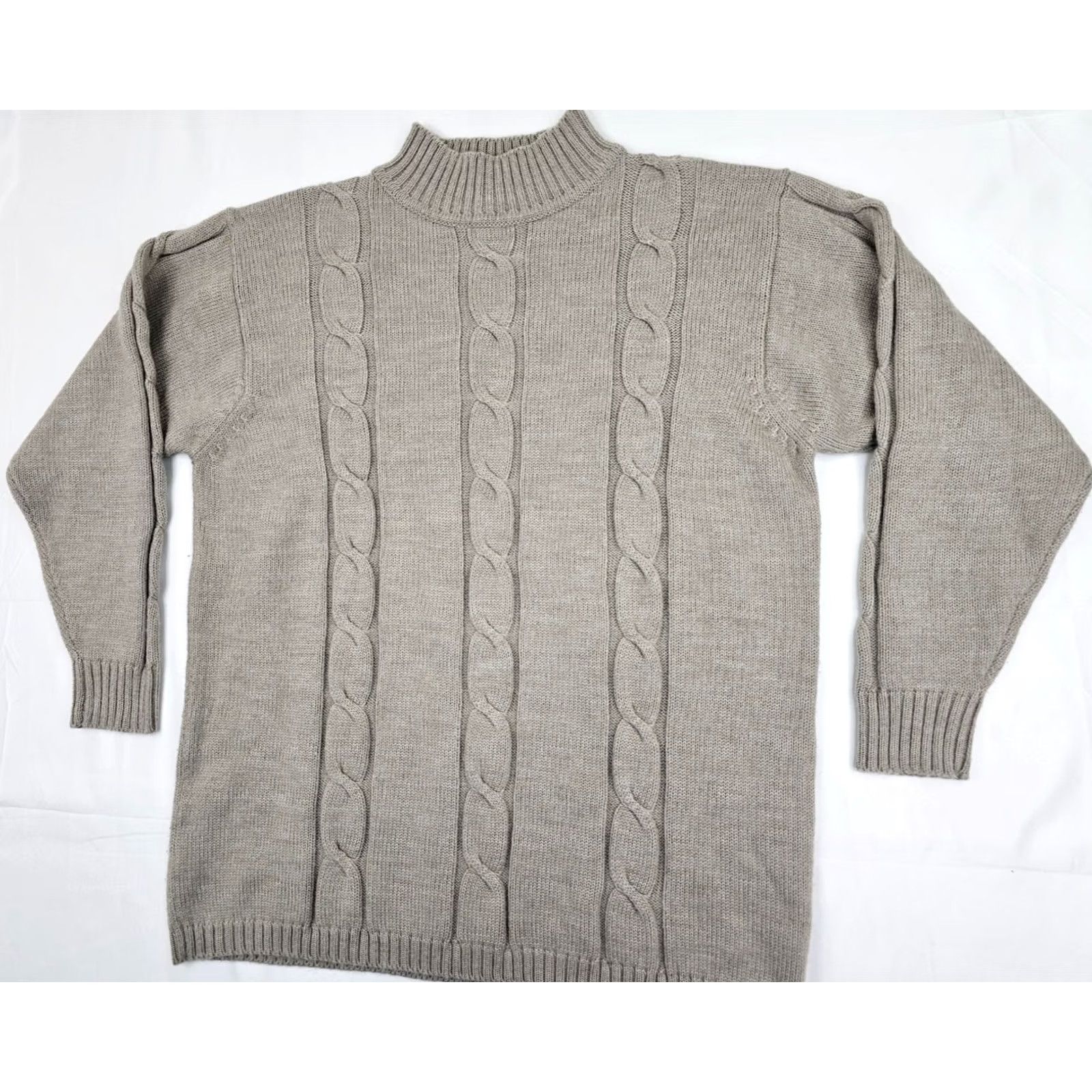 Liz Claiborne VINTAGE Liz Claiborne Merino Wool Blend Knit Sweater Women M Beige Fisherman EUC Size M / US 6-8 / IT 42-44 - 2 Thumbnail