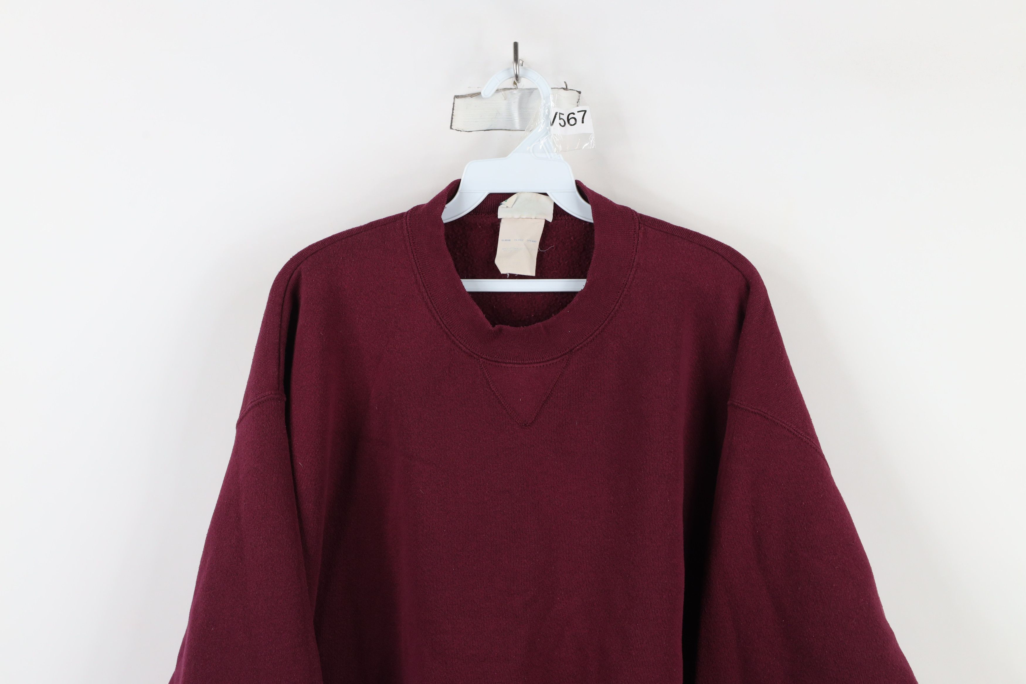 Vintage Vintage 90s Streetwear Blank Crewneck Sweatshirt Burgundy Size US L / EU 52-54 / 3 - 2 Thumbnail
