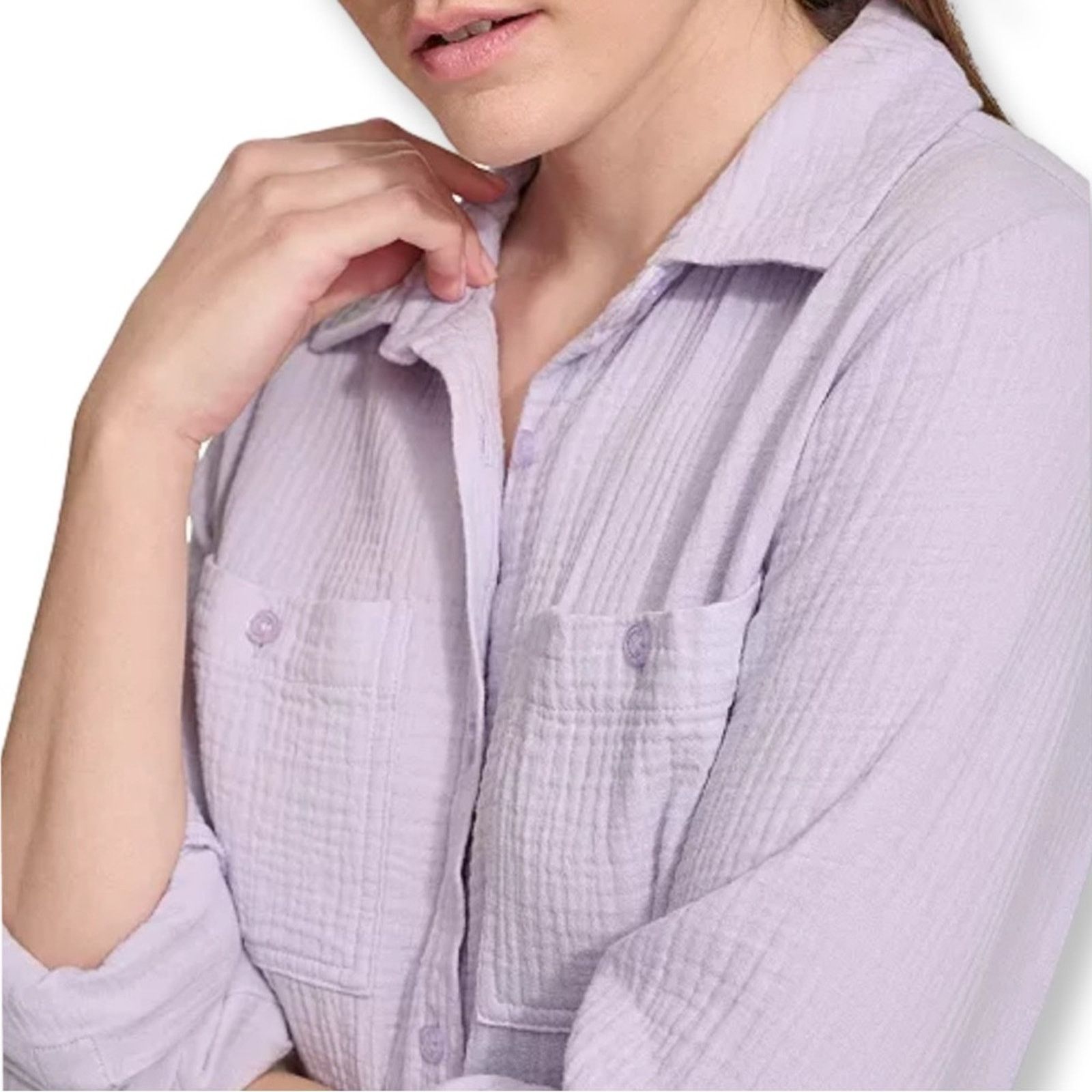 Nine West NWT Nine West Double-Crepe Button-Down Roll-Tab-Sleeve Shirt Size S / US 4 / IT 40 - 4 Thumbnail
